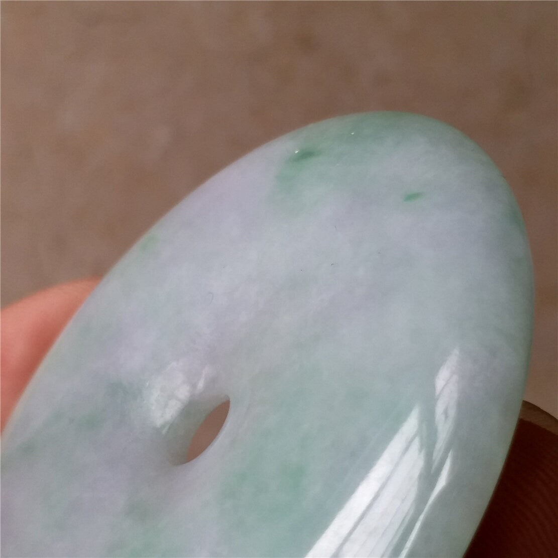 Donut Light Purple Green Hand cravedGrade AJade Jadeite MEN'S pendant necklace BEADS Anhnger Gemstone Ice jadite Flat