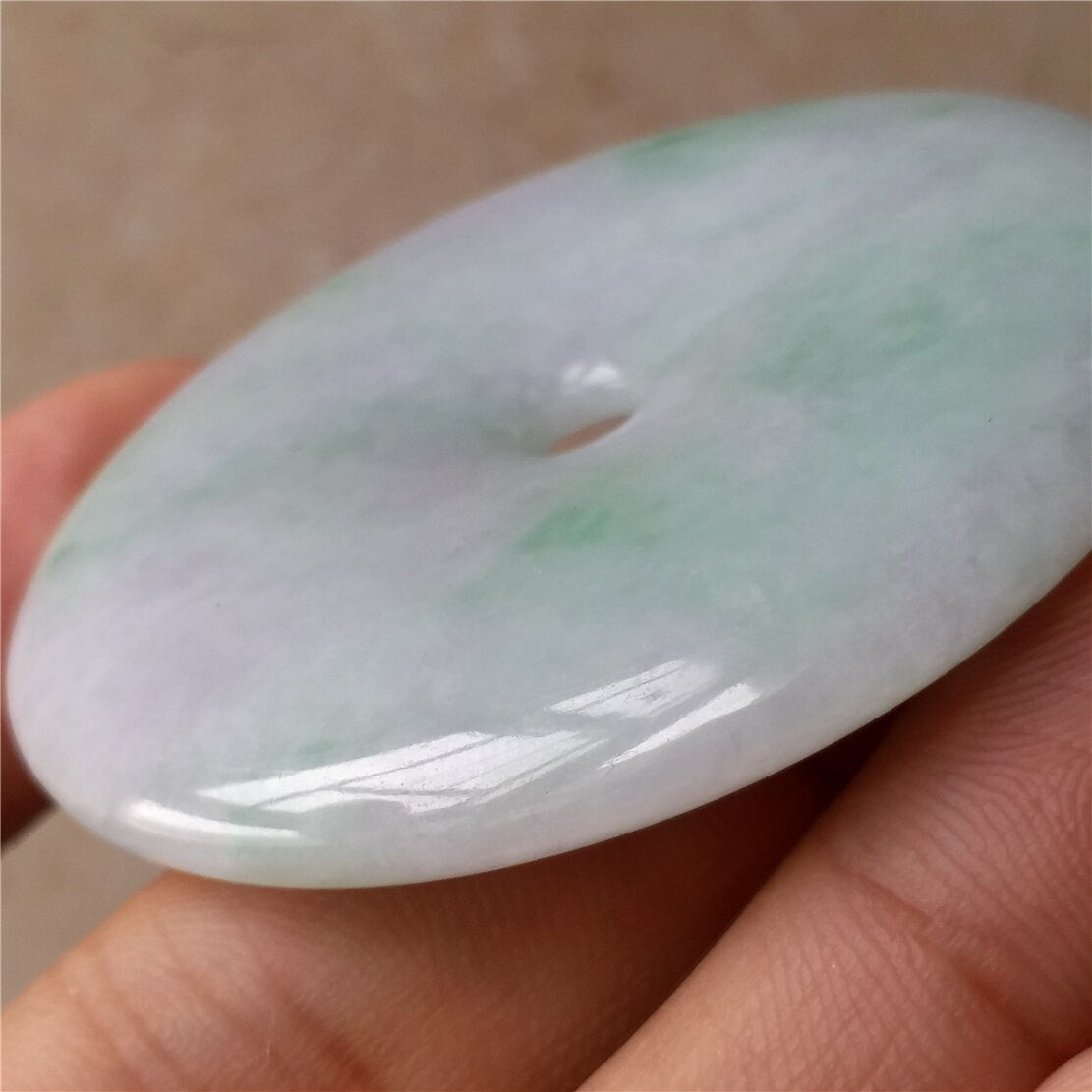 Donut Light Purple Green Hand cravedGrade AJade Jadeite MEN'S pendant necklace BEADS Anhnger Gemstone Ice jadite Flat