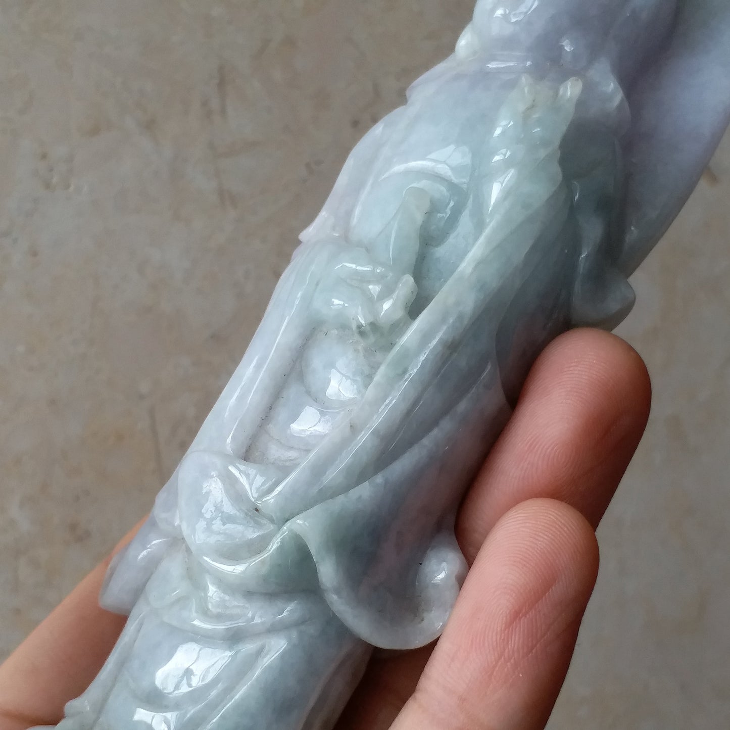 Guanyin Decoration Light purple and green NaturalGrade AGreen Burma Jade Jadeite Hand craved Gemstone A stone