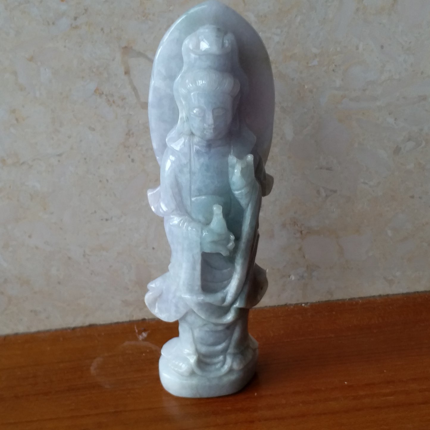 Guanyin Decoration Light purple and green NaturalGrade AGreen Burma Jade Jadeite Hand craved Gemstone A stone