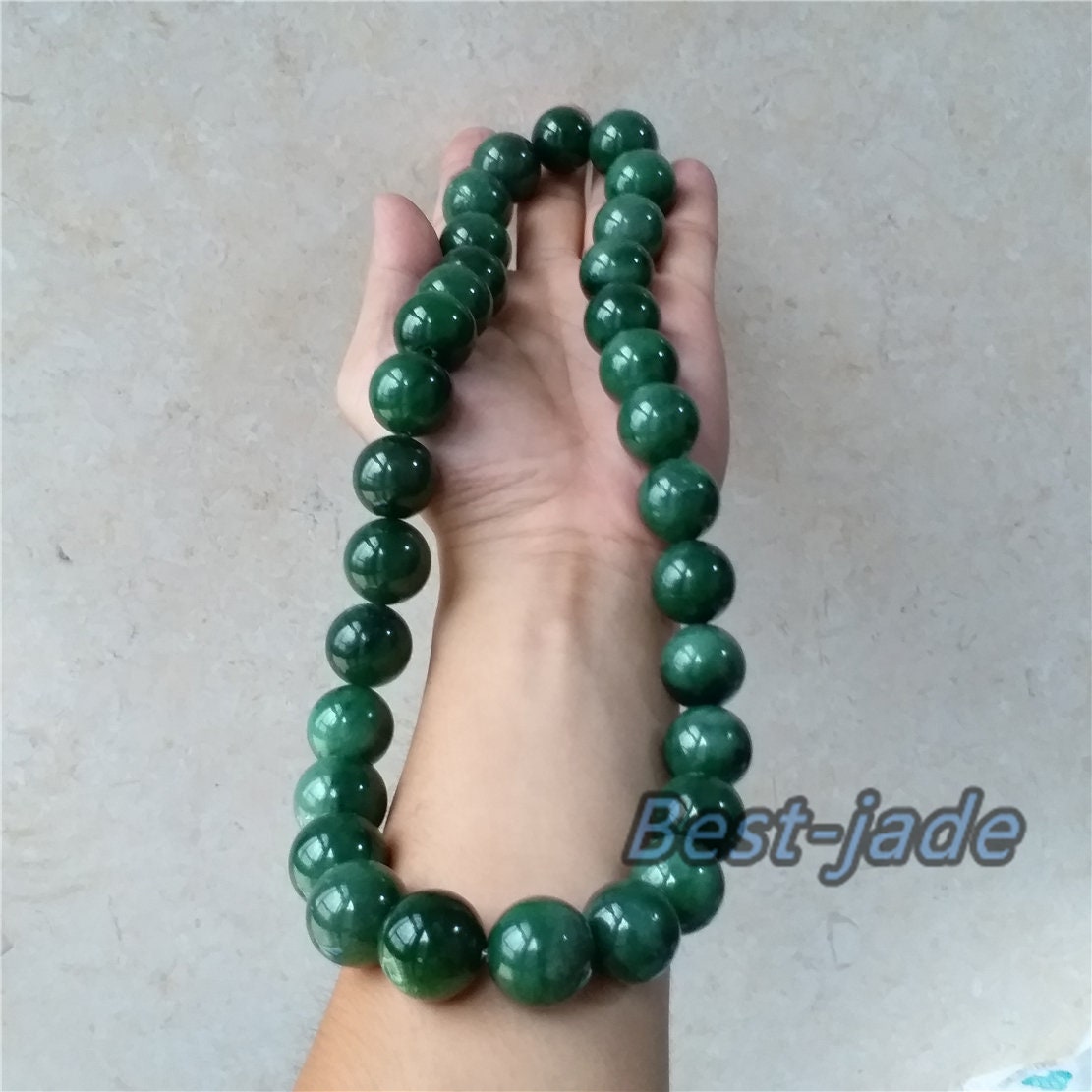 BIG 20mm Nephrite Green Canadian Jade Beads Necklace Pounamu NZ Jade Jasper Ball Parure Men's Womrn lady Man chain
