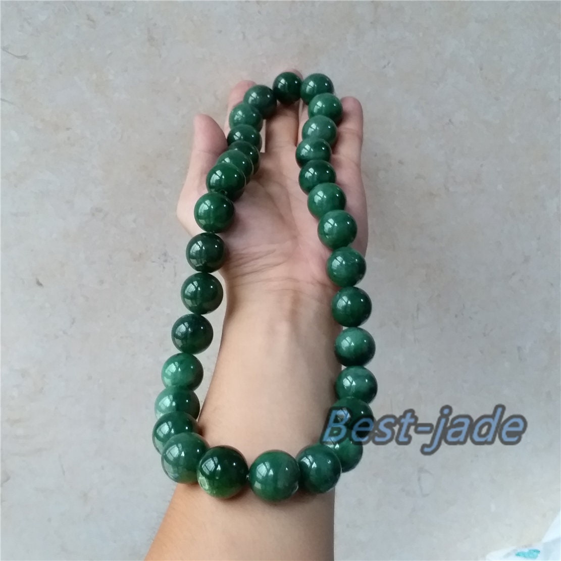 BIG 20mm Nephrite Green Canadian Jade Beads Necklace Pounamu NZ Jade Jasper Ball Parure Men's Womrn lady Man chain