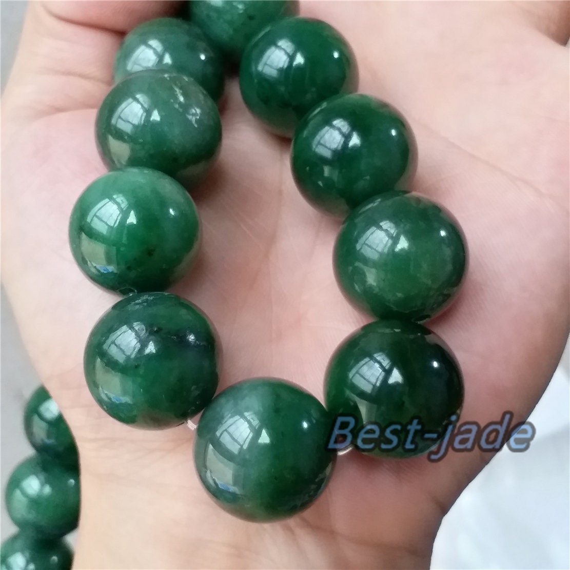BIG 20mm Nephrite Green Canadian Jade Beads Necklace Pounamu NZ Jade Jasper Ball Parure Men's Womrn lady Man chain