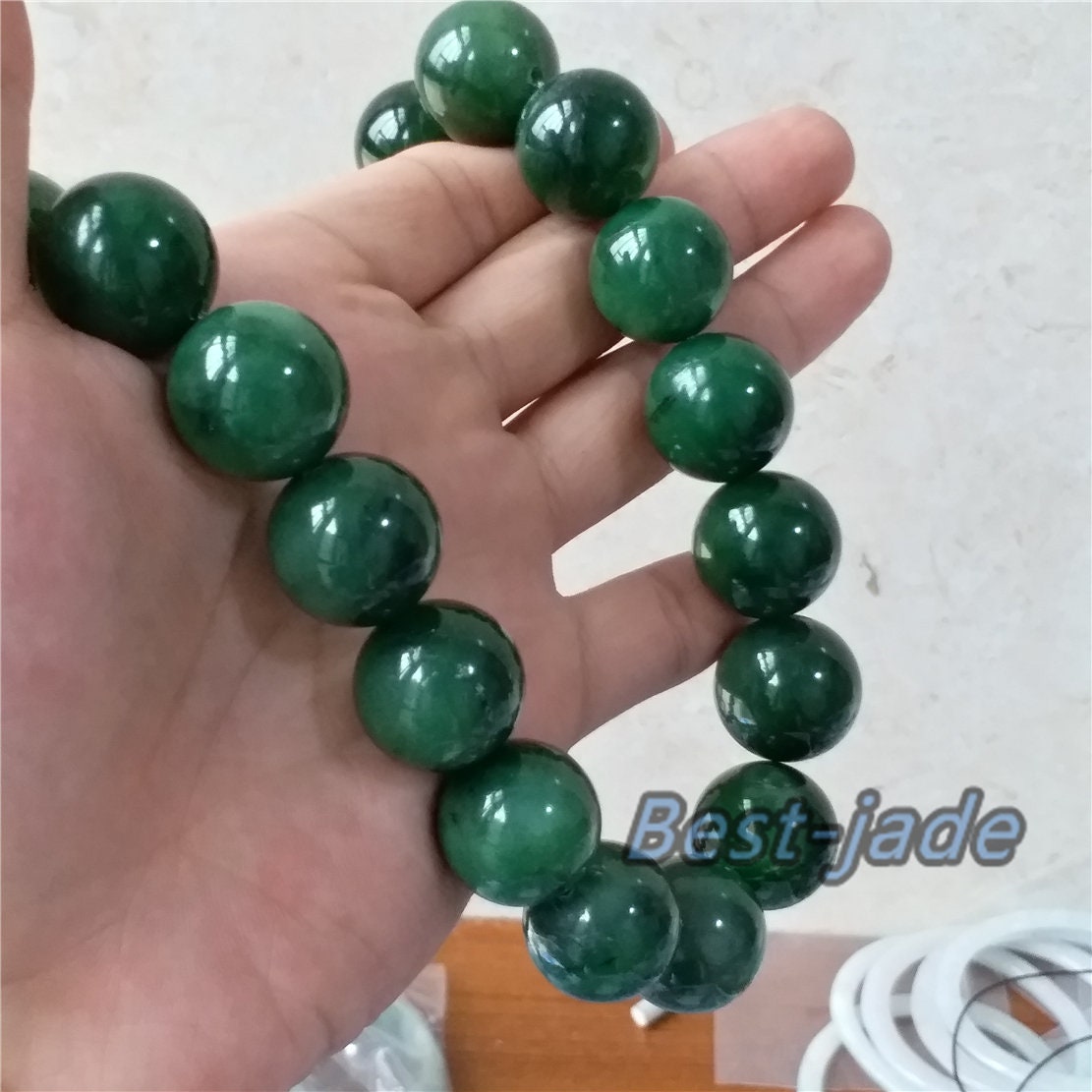 BIG 20mm Nephrite Green Canadian Jade Beads Necklace Pounamu NZ Jade Jasper Ball Parure Men's Womrn lady Man chain