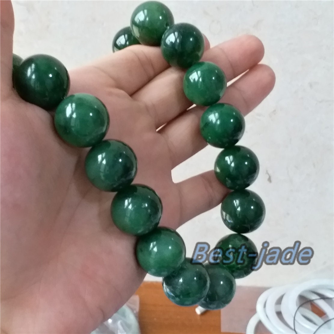 BIG 20mm Nephrite Green Canadian Jade Beads Necklace Pounamu NZ Jade Jasper Ball Parure Men's Womrn lady Man chain
