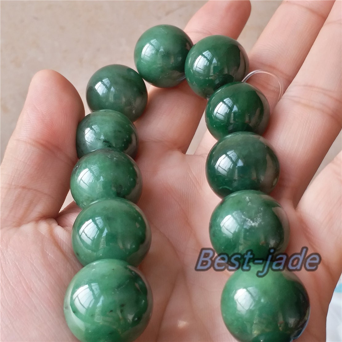 BIG 20mm Nephrite Green Canadian Jade Beads Necklace Pounamu NZ Jade Jasper Ball Parure Men's Womrn lady Man chain