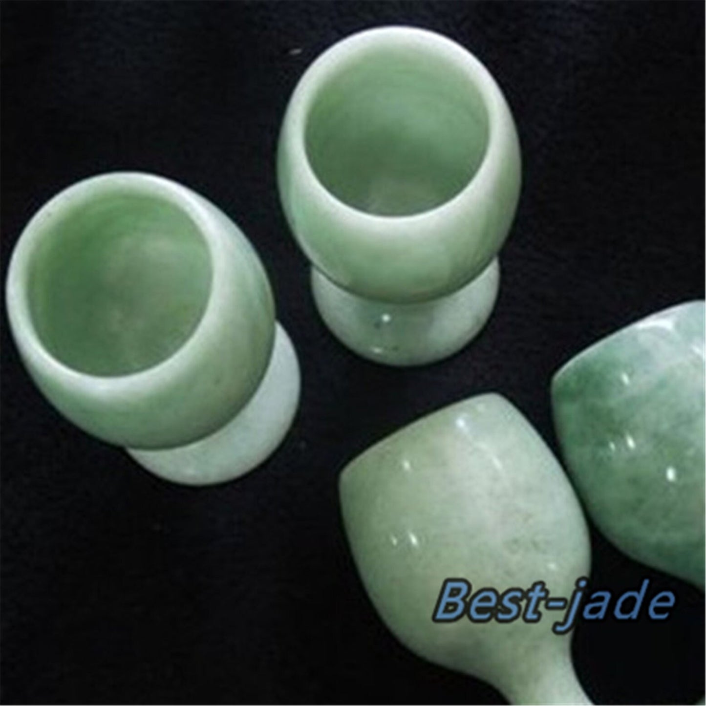 1pair goblets Natural Chinese jade handmade drinking Teapot wine glass cup Green jade Birthday gift no treatment