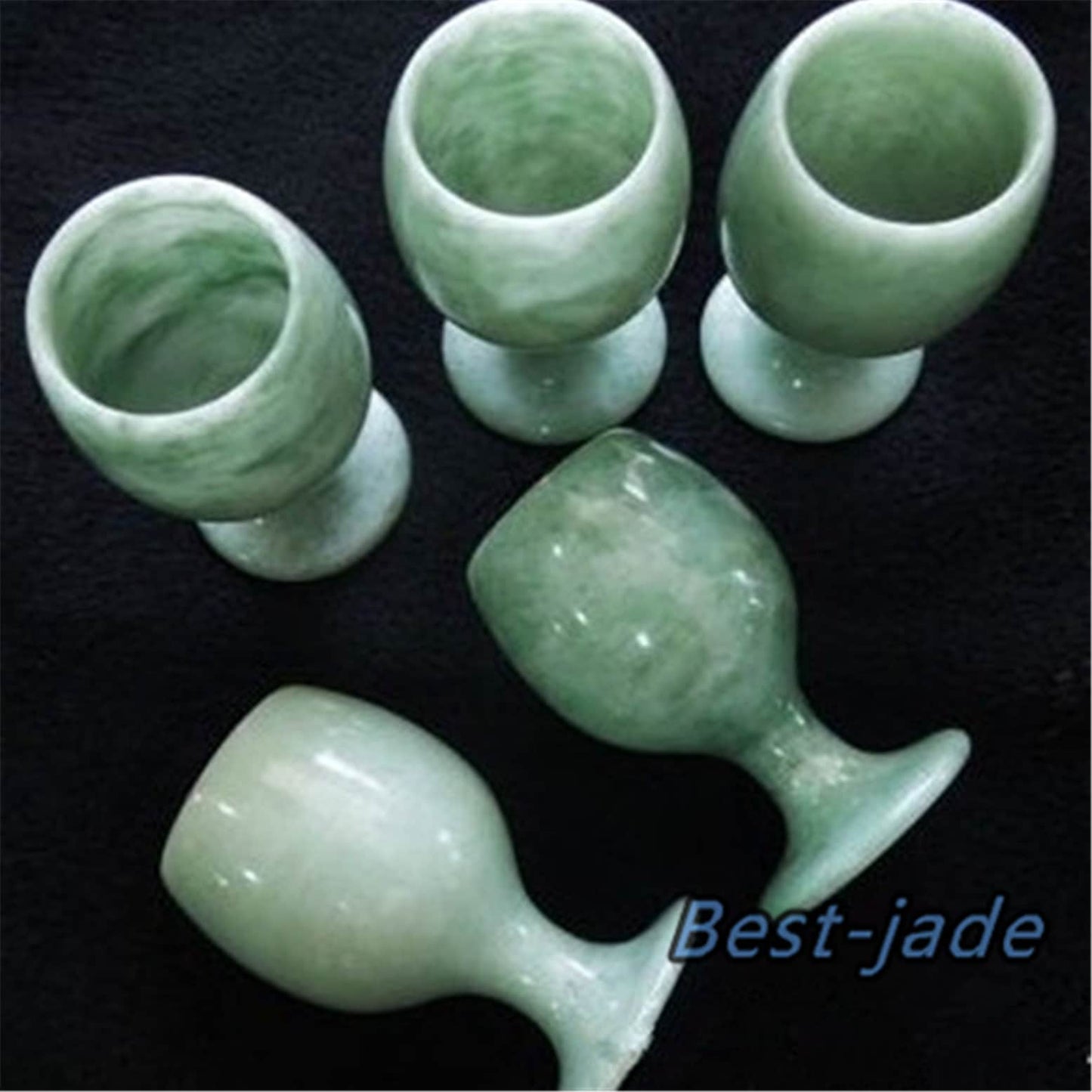 1pair goblets Natural Chinese jade handmade drinking Teapot wine glass cup Green jade Birthday gift no treatment