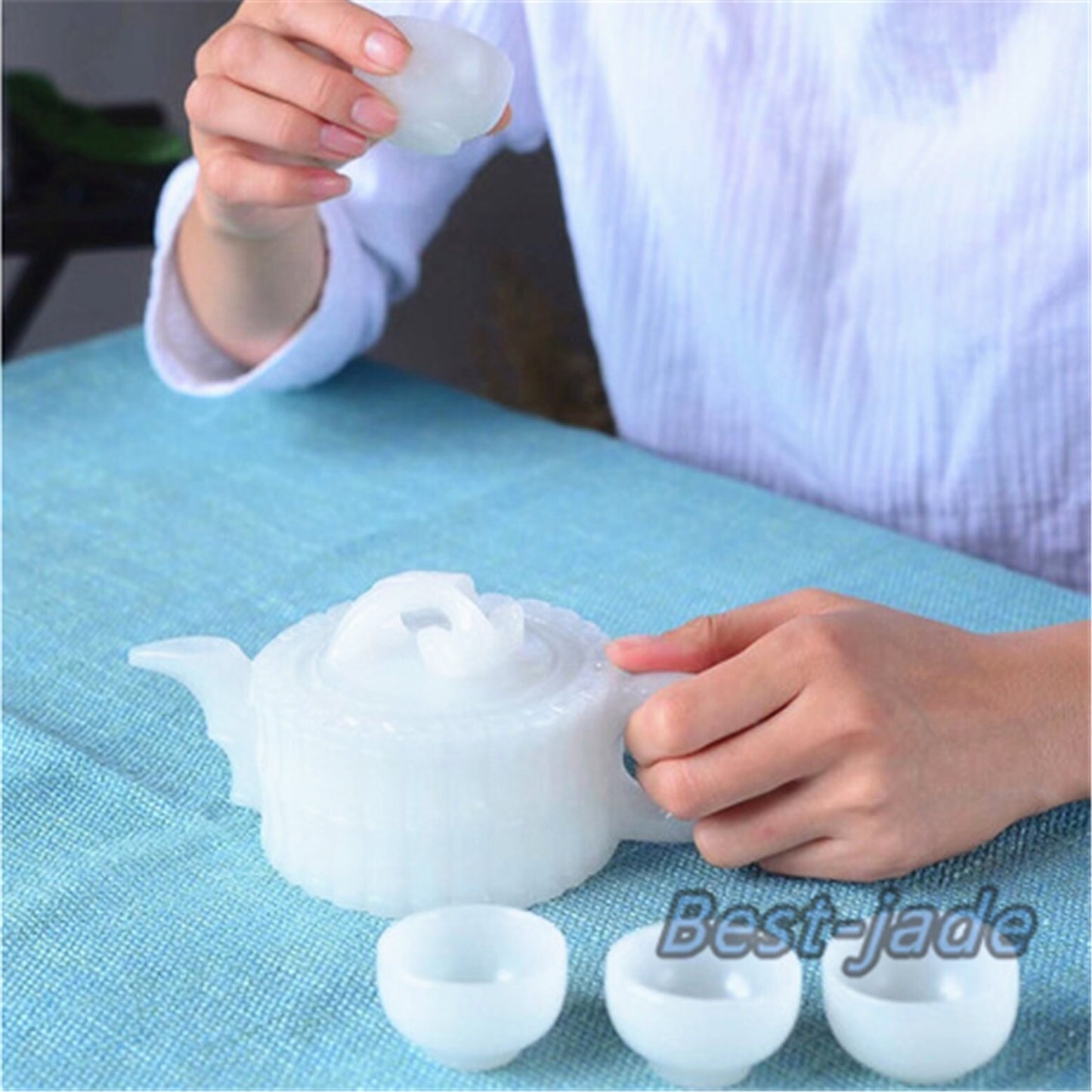 Afghanistan white jade Teapot Natural jade handmade drinking Teapot set wine glass cup white jade Birthday gift no treatment A jade stone