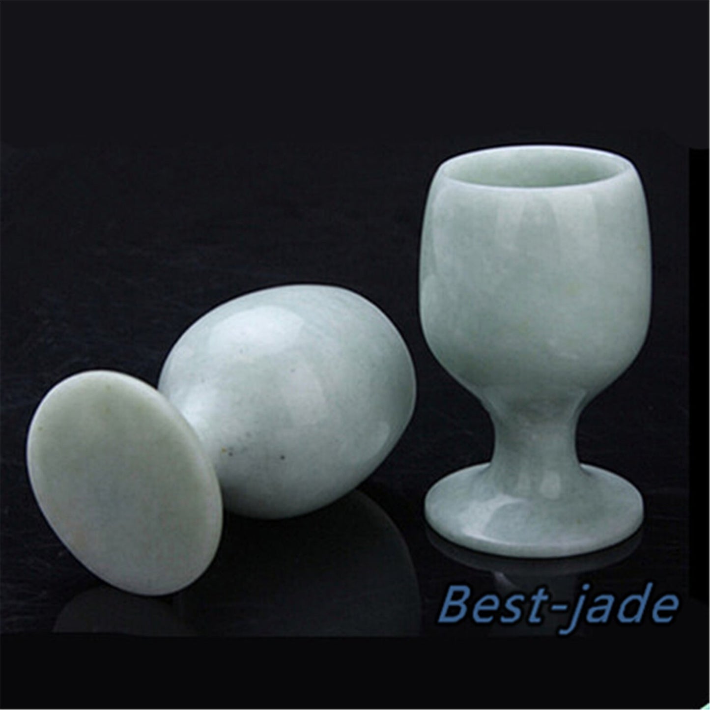 1pair goblets Natural Chinese jade handmade drinking Teapot wine glass cup Green jade Birthday gift no treatment