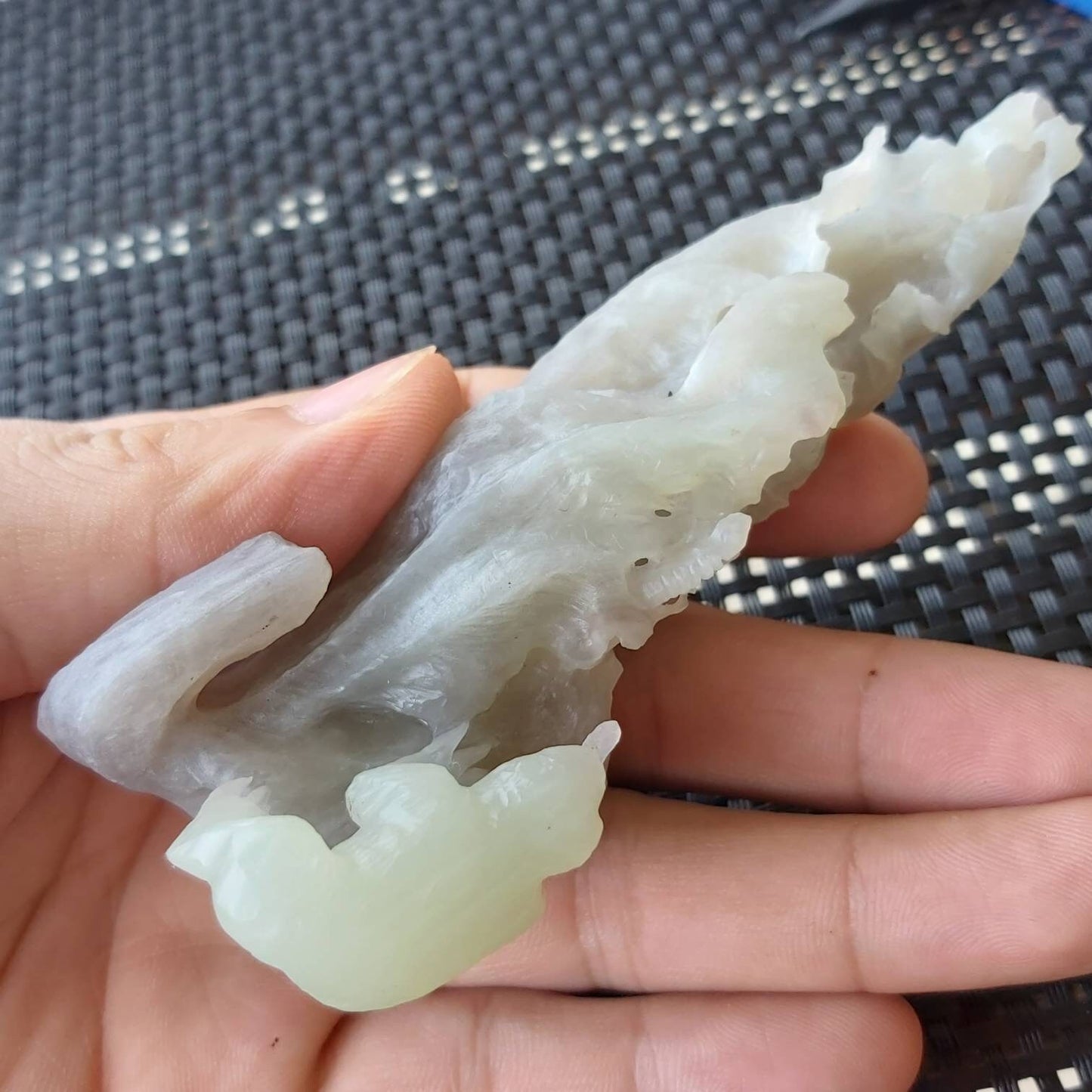 Frog hunt worm Decoration Natural white Jade nephrite Hand craved Exhibition Chinese Natural stone Hetian jade greenstone jasper exhibit