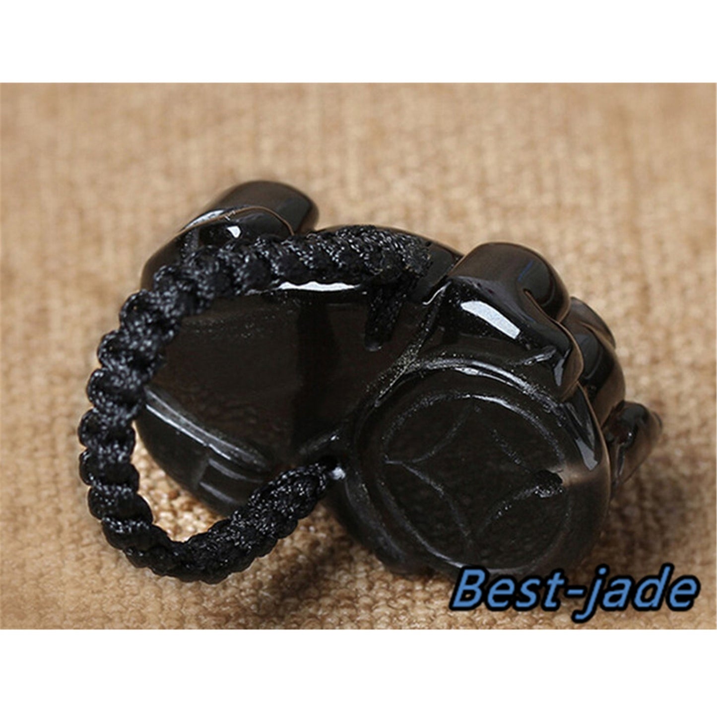 Nature Black Obsidian pixiu ring Hand carved Jade bead gemstone Lady men Fingerring m.