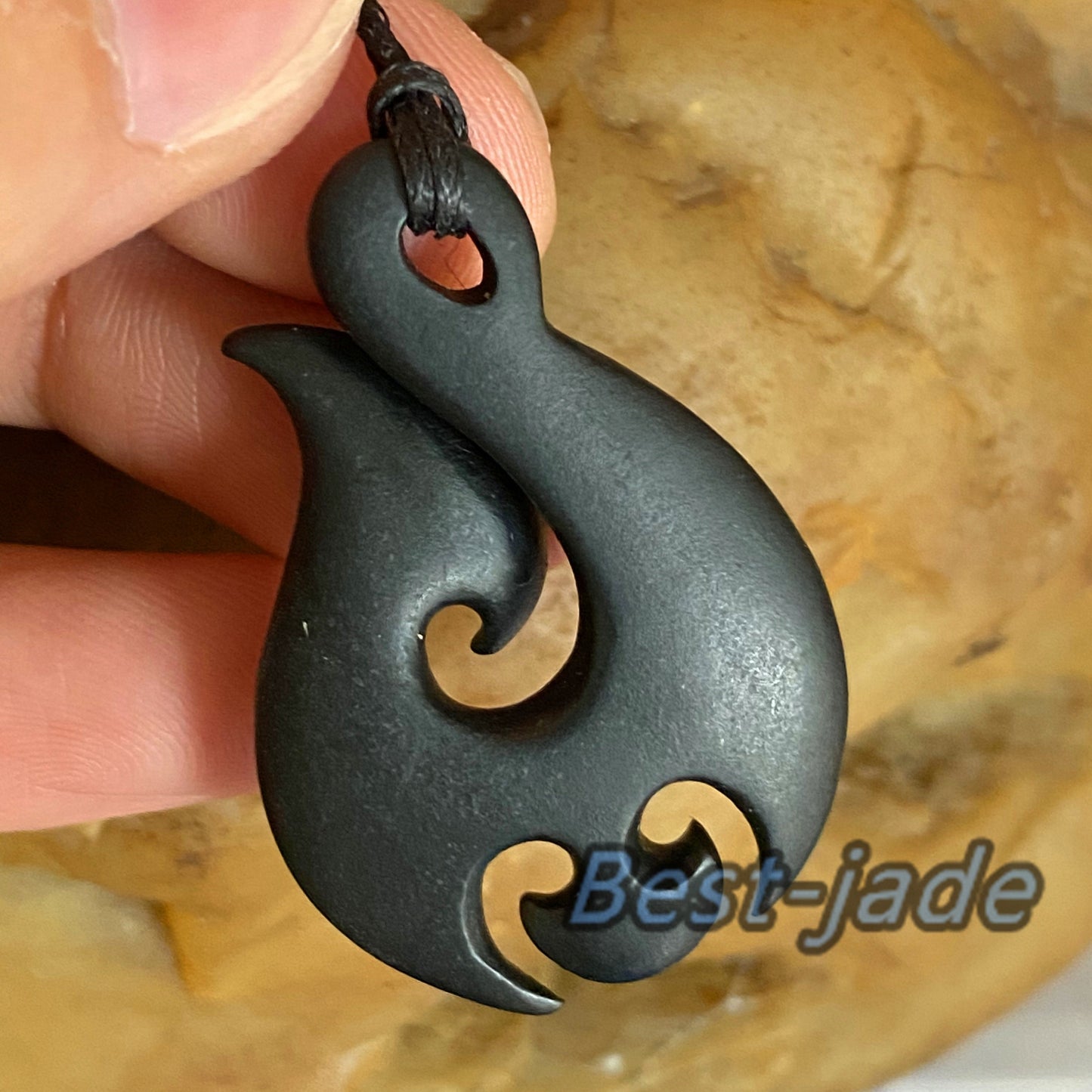 Nature Black Australian jade Dull polishing black green nephrite Maori Style Fish Hook Female Necklace Jewelry gift