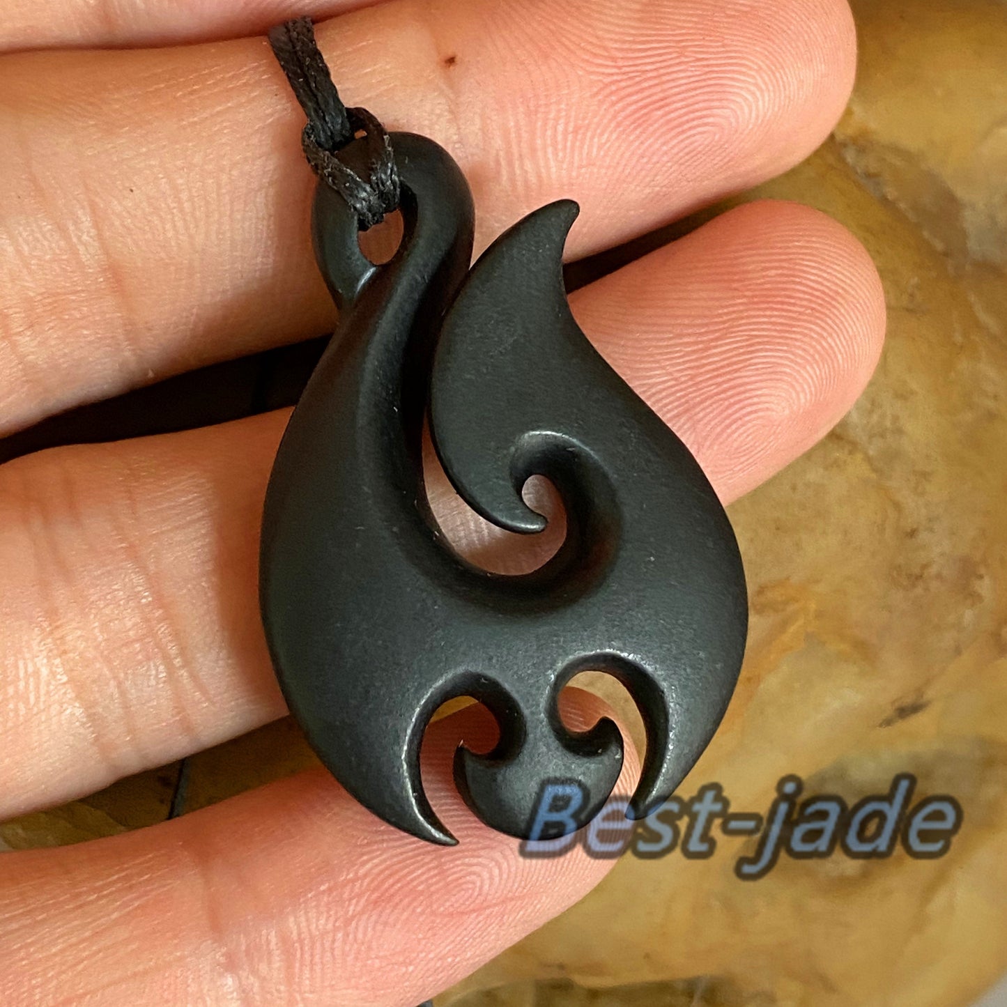 Nature Black Australian jade Dull polishing black green nephrite Maori Style Fish Hook Female Necklace Jewelry gift