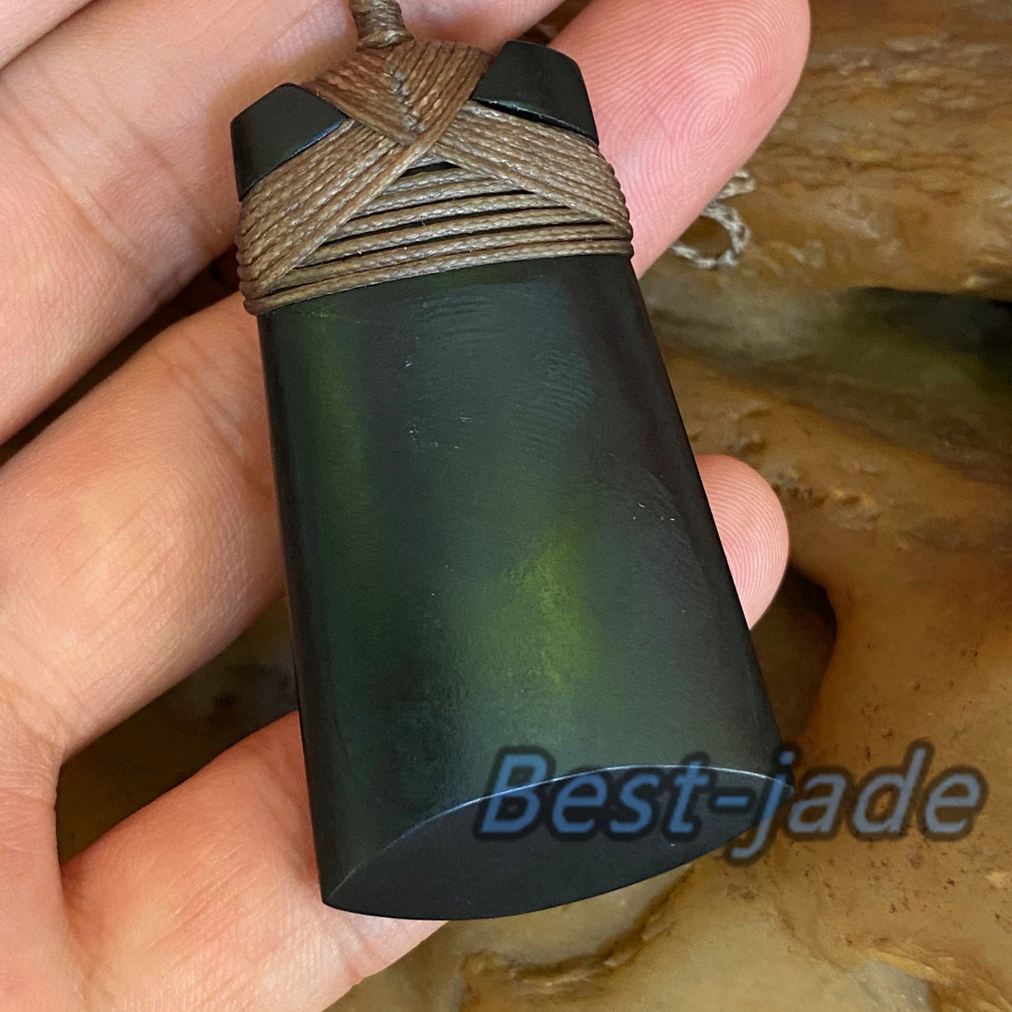 Vintage Axe Natural Australian Black Nephrite Jade Pendant brown string Genuine Aquaman Hatchet Necklace
