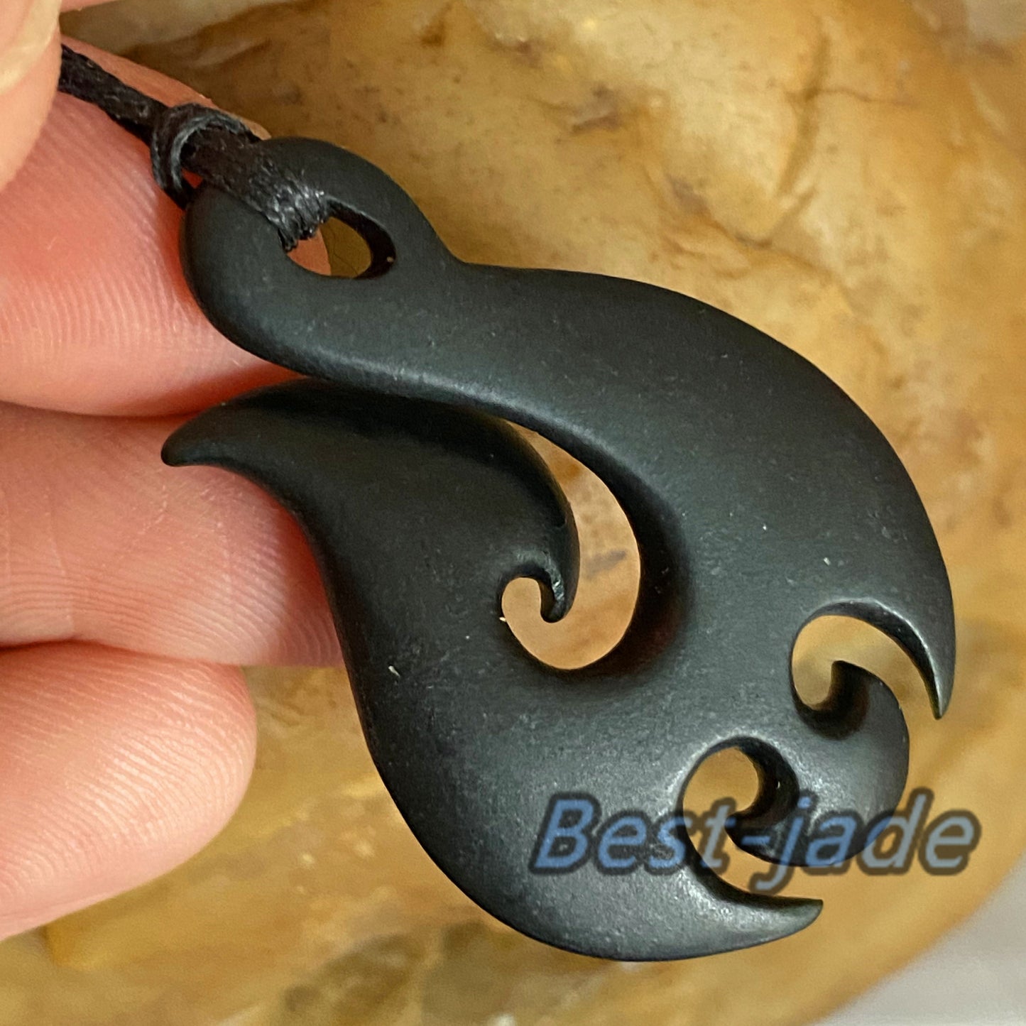 Nature Black Australian jade Dull polishing black green nephrite Maori Style Fish Hook Female Necklace Jewelry gift