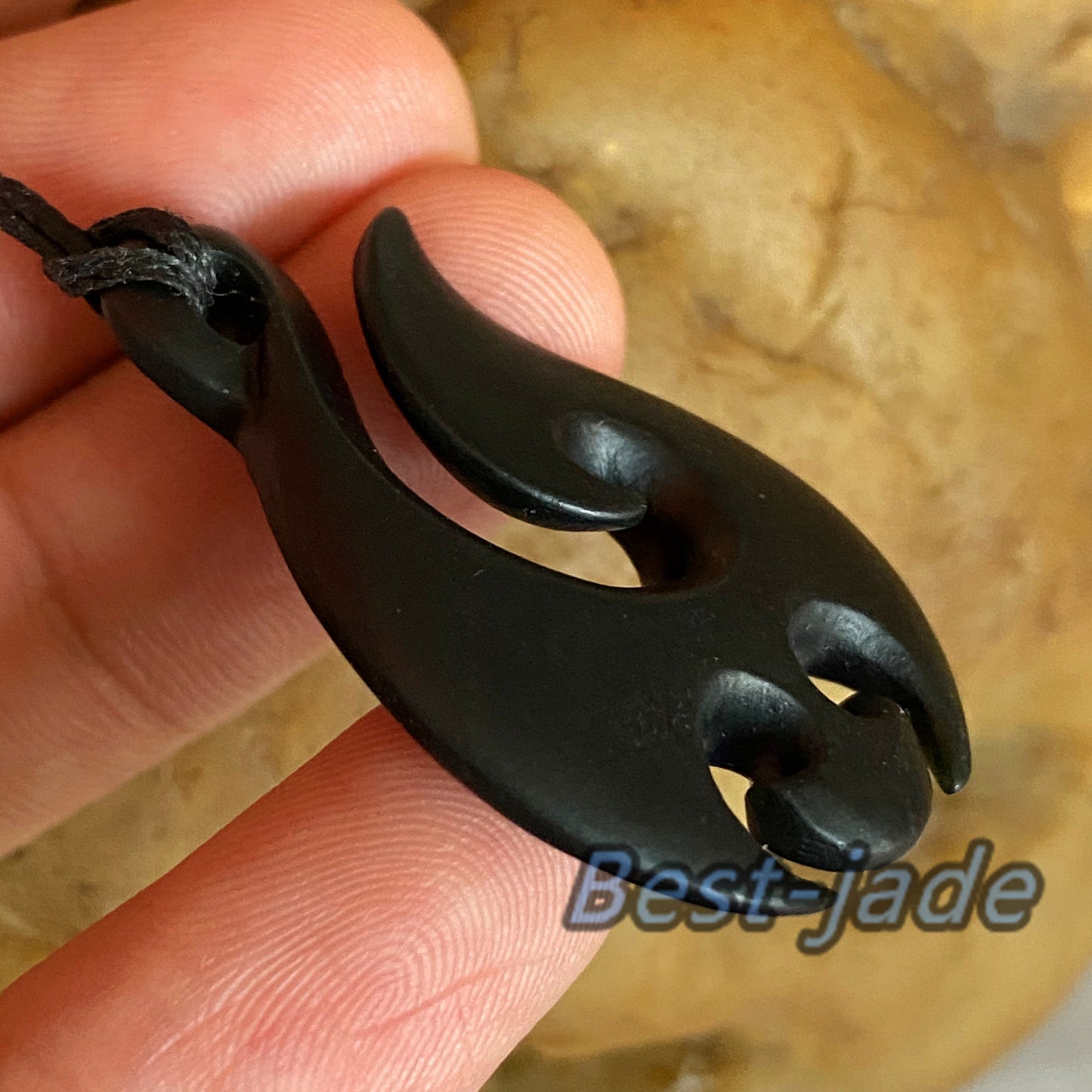 Nature Black Australian jade Dull polishing black green nephrite Maori Style Fish Hook Female Necklace Jewelry gift