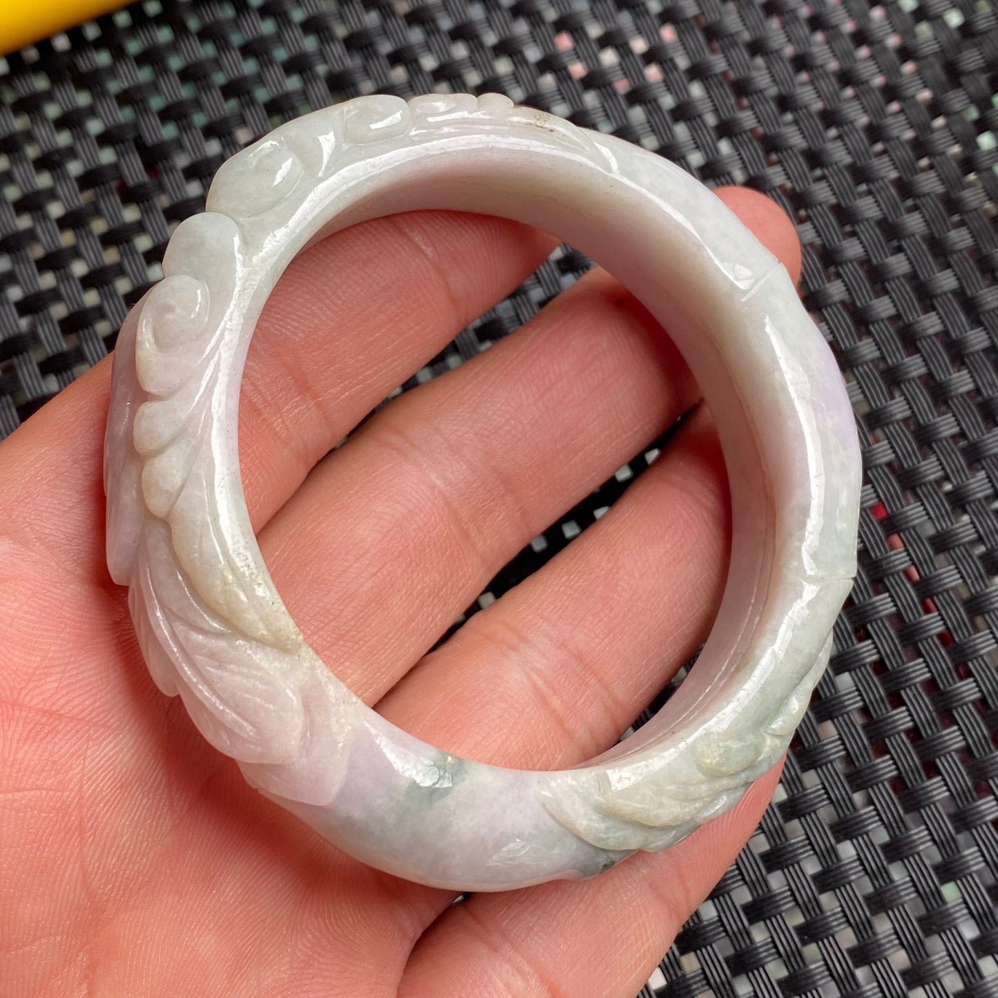 54.5mm Natural Green Grade A Jade Carved Round bangle Myanmar jadeite Lady Bracelet Type A stone female bangle