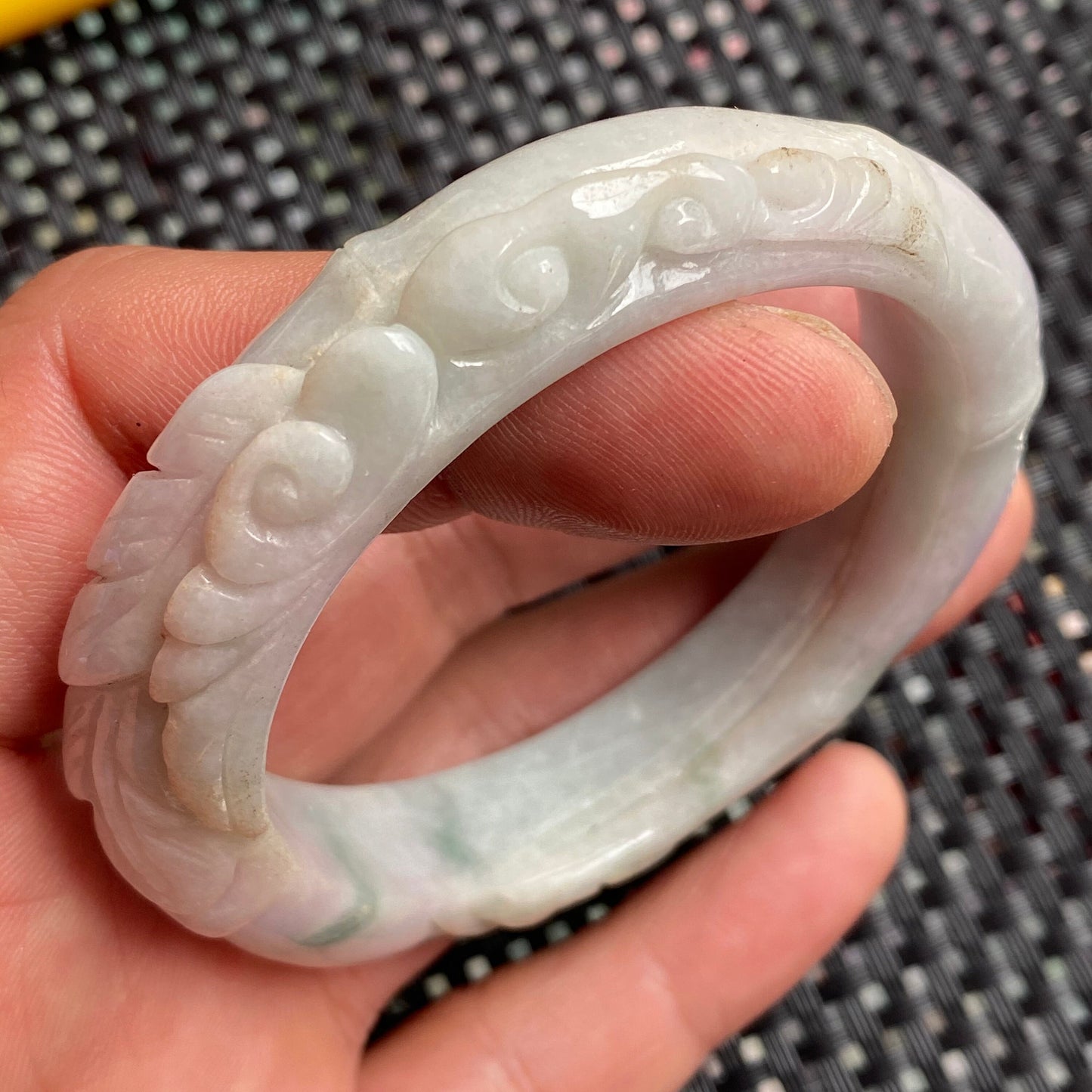 54.5mm Natural Green Grade A Jade Carved Round bangle Myanmar jadeite Lady Bracelet Type A stone female bangle