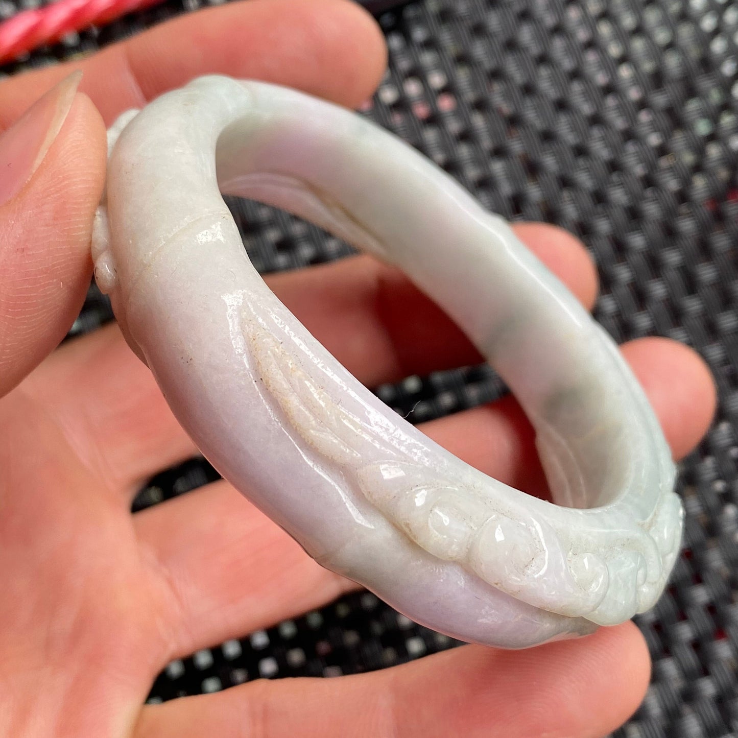 54.5mm Natural Green Grade A Jade Carved Round bangle Myanmar jadeite Lady Bracelet Type A stone female bangle