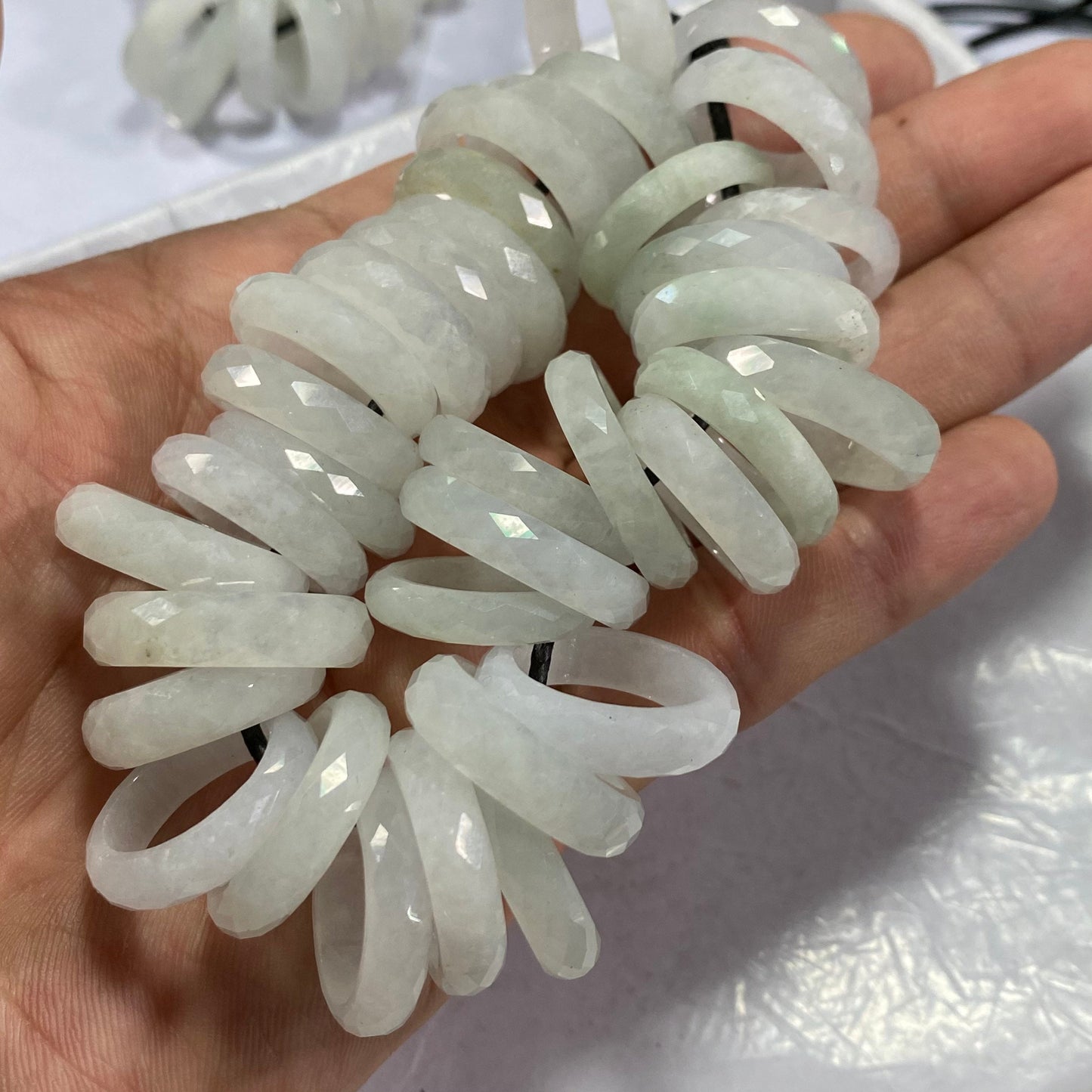 US size 5-10 jadeite Diamond Cut Multi Facet ring Natural Grade A Jadeite Burma Jade White jade Lady Myanmar jadeite jewelry wedding gift