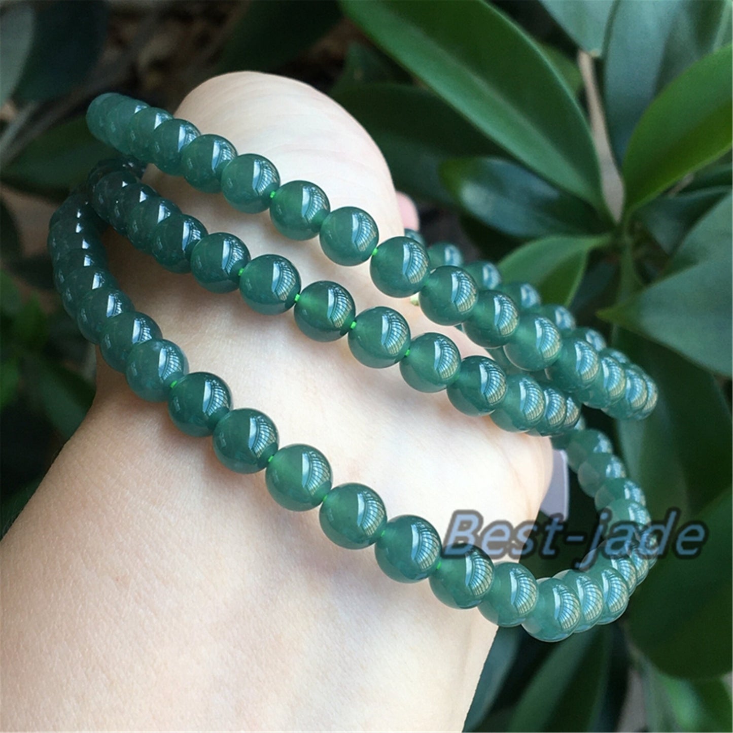 Small size 6.8mm Blue Green Natural Grade A Jade Hand carved Necklace Chain Burma Jadeite Round bead Blue jade gemstone jewelry gift