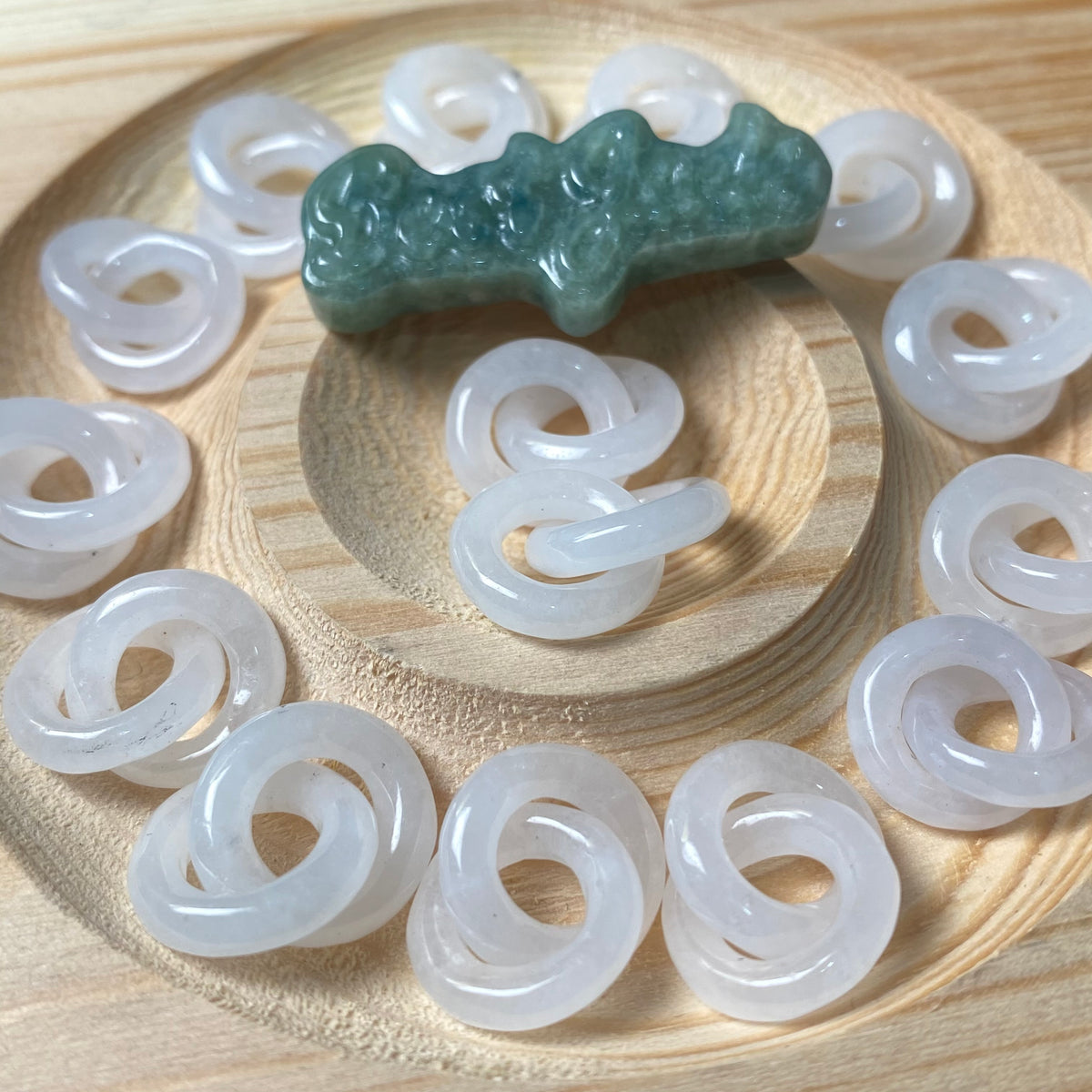 Double Circle links Natural white Grade A Jade ICE Round Beads Burma Myanmar Jadeite Jewelry Father Christmas DIY Earrings Jewelry gift Jade supplies（）