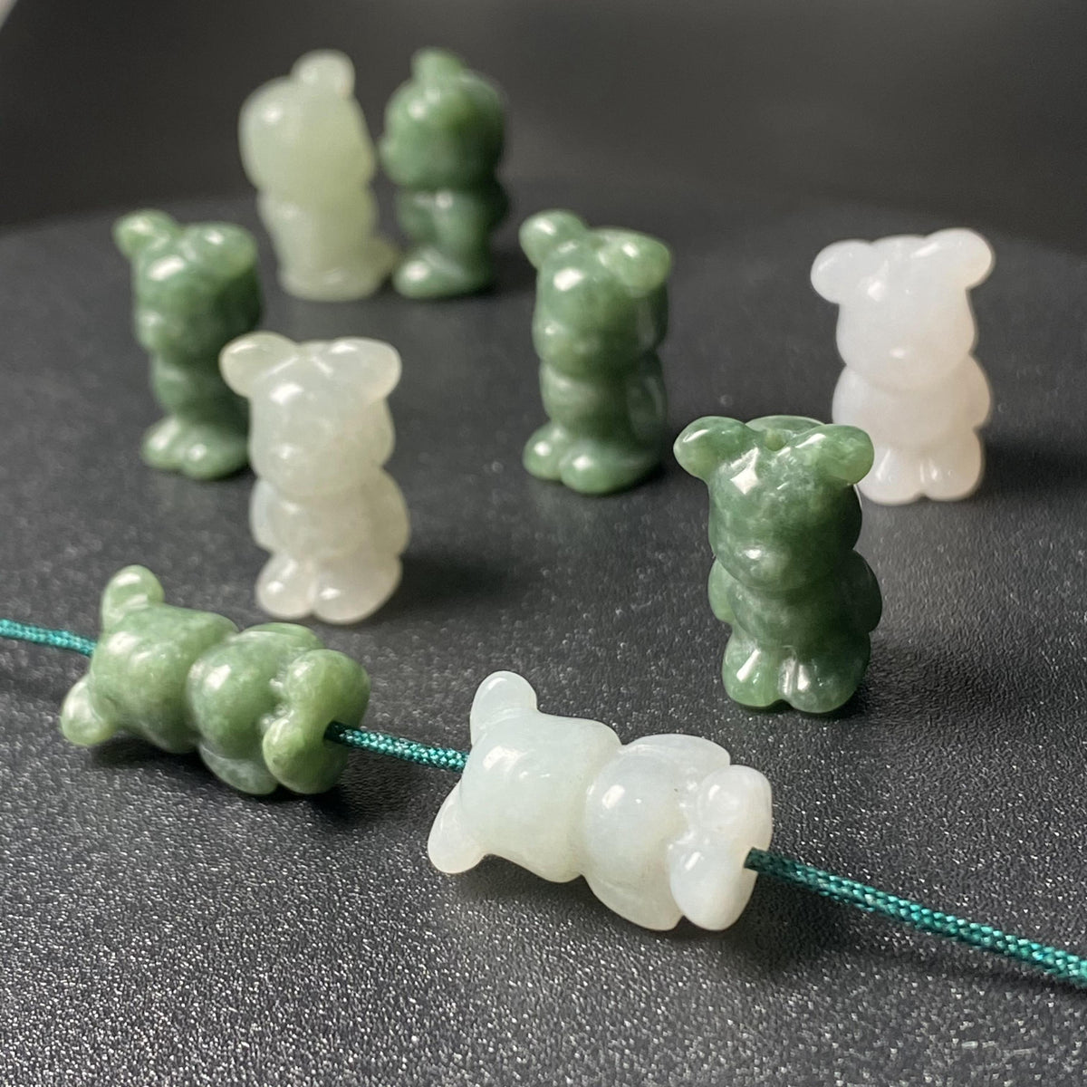Cute Bear Natural Grade A Jade ICE Round Beads Burma Myanmar Jadeite Jewelry Father Christmas DIY Earrings Jewelry gift Jade supplies