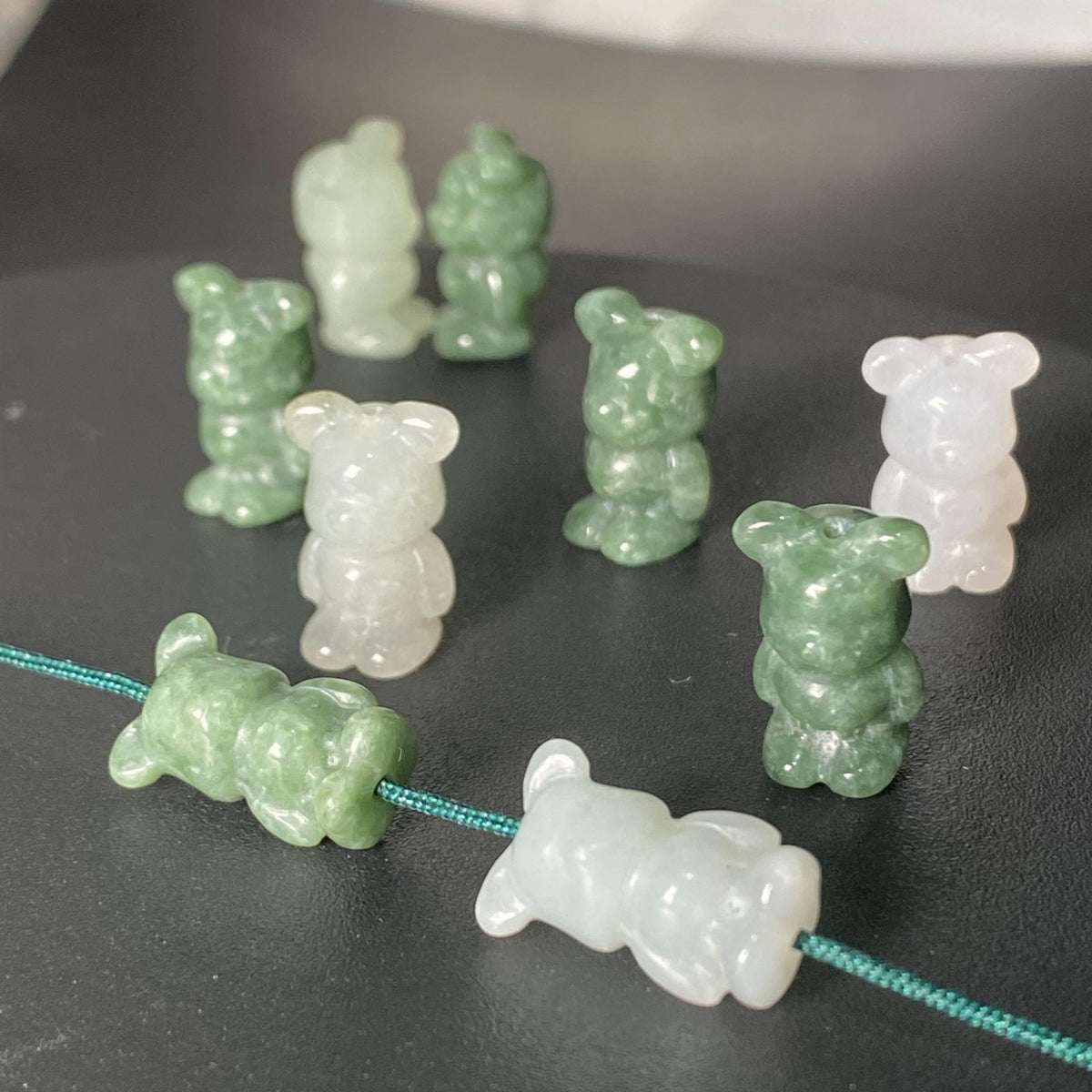 Cute Bear Natural Grade A Jade ICE Round Beads Burma Myanmar Jadeite Jewelry Father Christmas DIY Earrings Jewelry gift Jade supplies