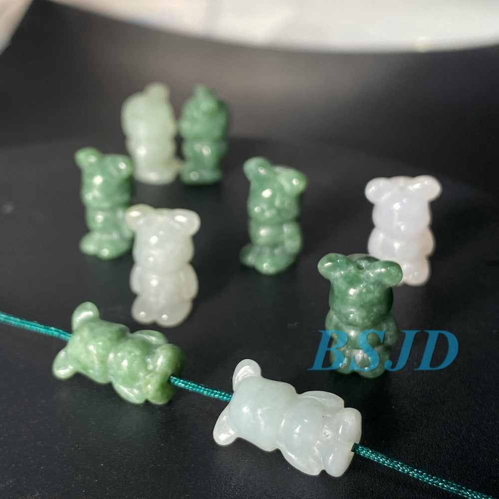 Cute Bear Natural Grade A Jade ICE Round Beads Burma Myanmar Jadeite Jewelry Father Christmas DIY Earrings Jewelry gift Jade supplies