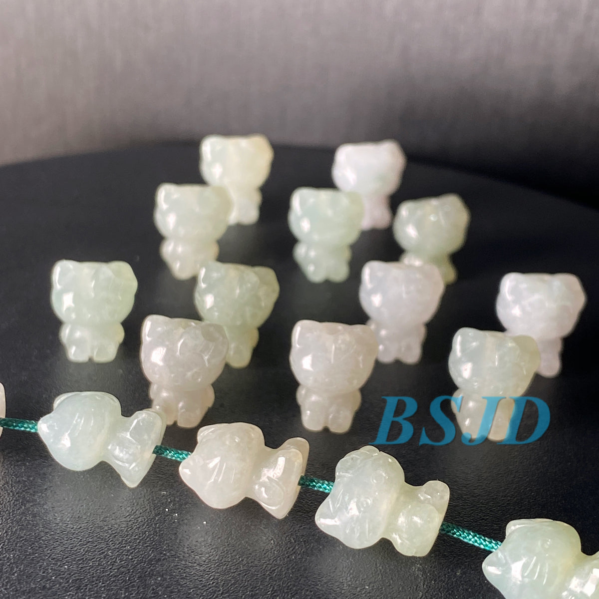 Cute Cat kitty Natural Grade A Jade ICE Round Beads Burma Myanmar Jadeite Jewelry Father Christmas DIY Earrings Jewelry gift Jade supplies