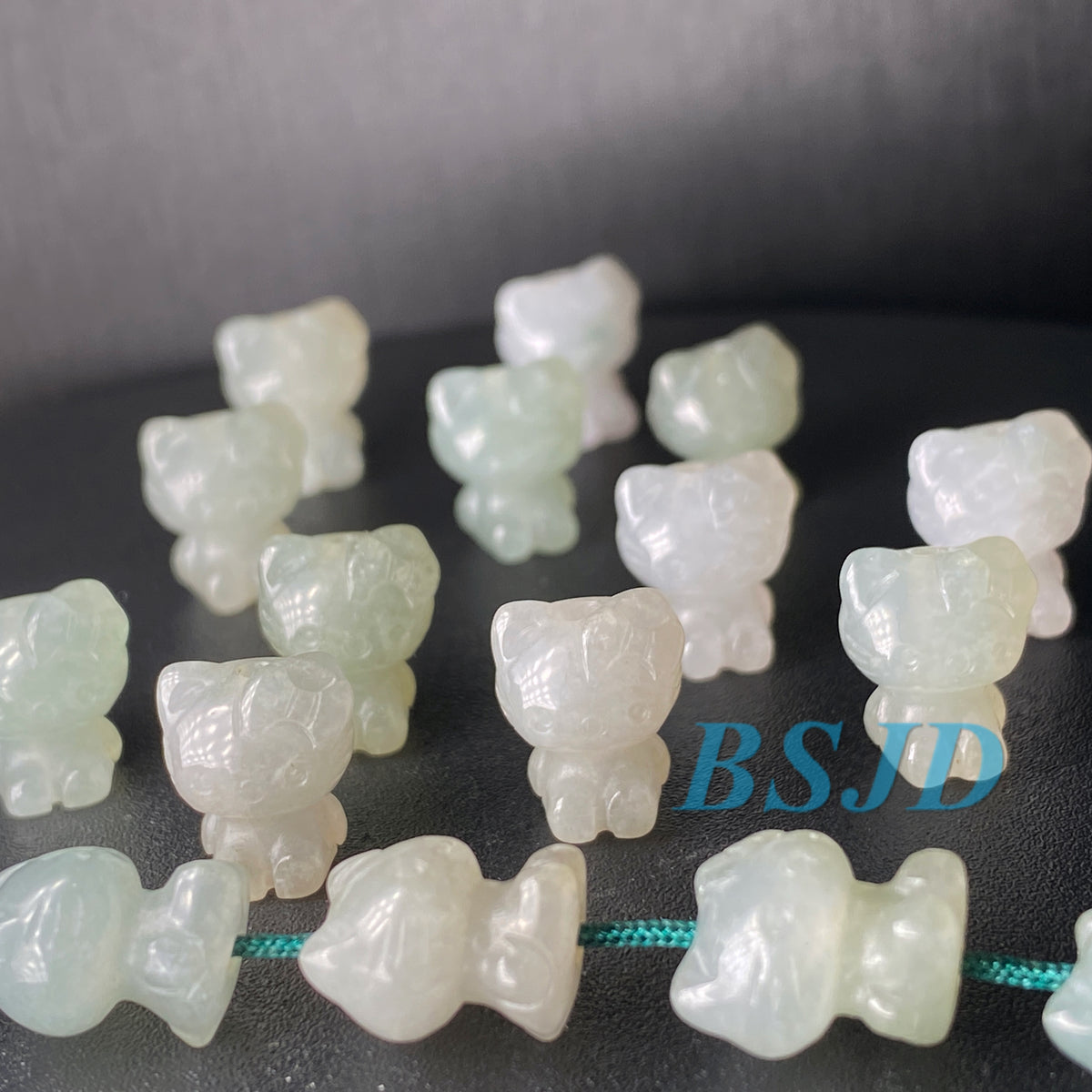 Cute Cat kitty Natural Grade A Jade ICE Round Beads Burma Myanmar Jadeite Jewelry Father Christmas DIY Earrings Jewelry gift Jade supplies