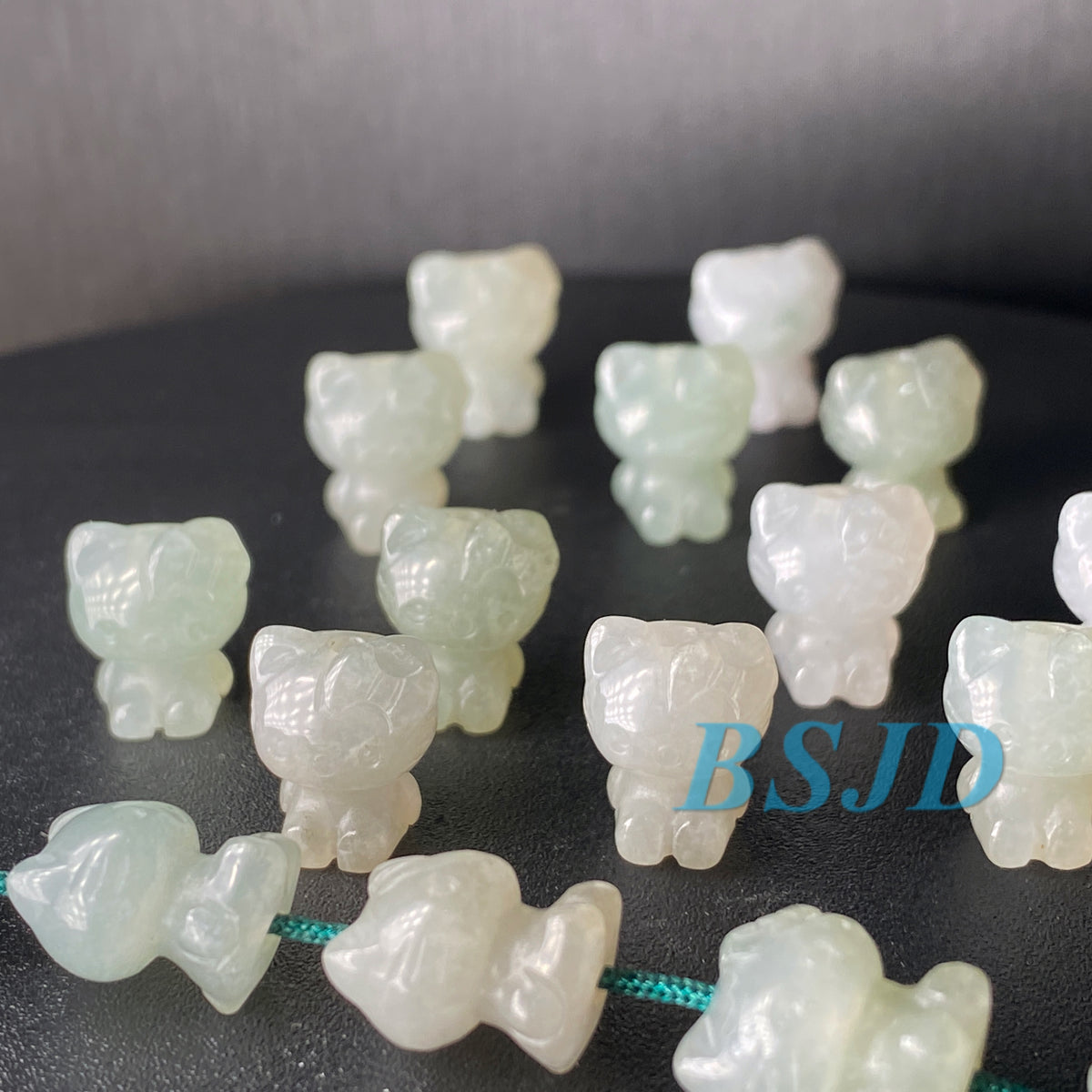 Cute Cat kitty Natural Grade A Jade ICE Round Beads Burma Myanmar Jadeite Jewelry Father Christmas DIY Earrings Jewelry gift Jade supplies