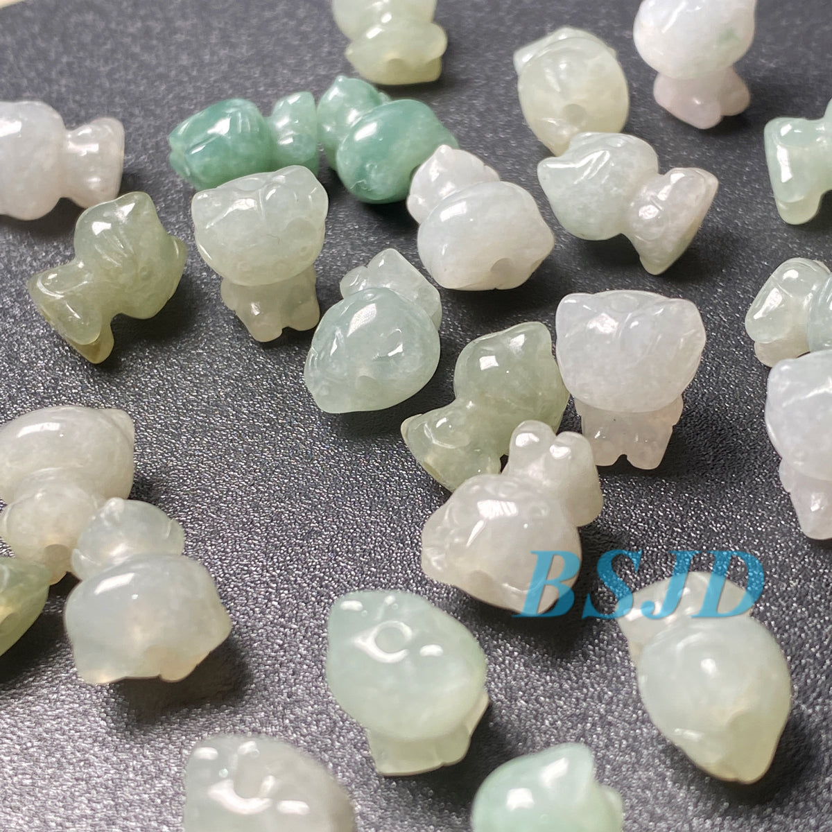 Cute Cat kitty Natural Grade A Jade ICE Round Beads Burma Myanmar Jadeite Jewelry Father Christmas DIY Earrings Jewelry gift Jade supplies