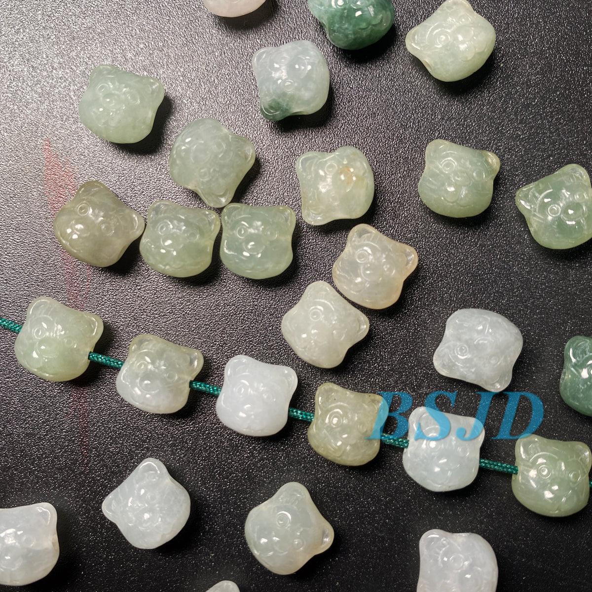 Cute Bear head Natural Grade A Jade ICE Round Beads Burma Myanmar Jadeite Jewelry Father Christmas DIY Earrings Jewelry gift Jade supplies