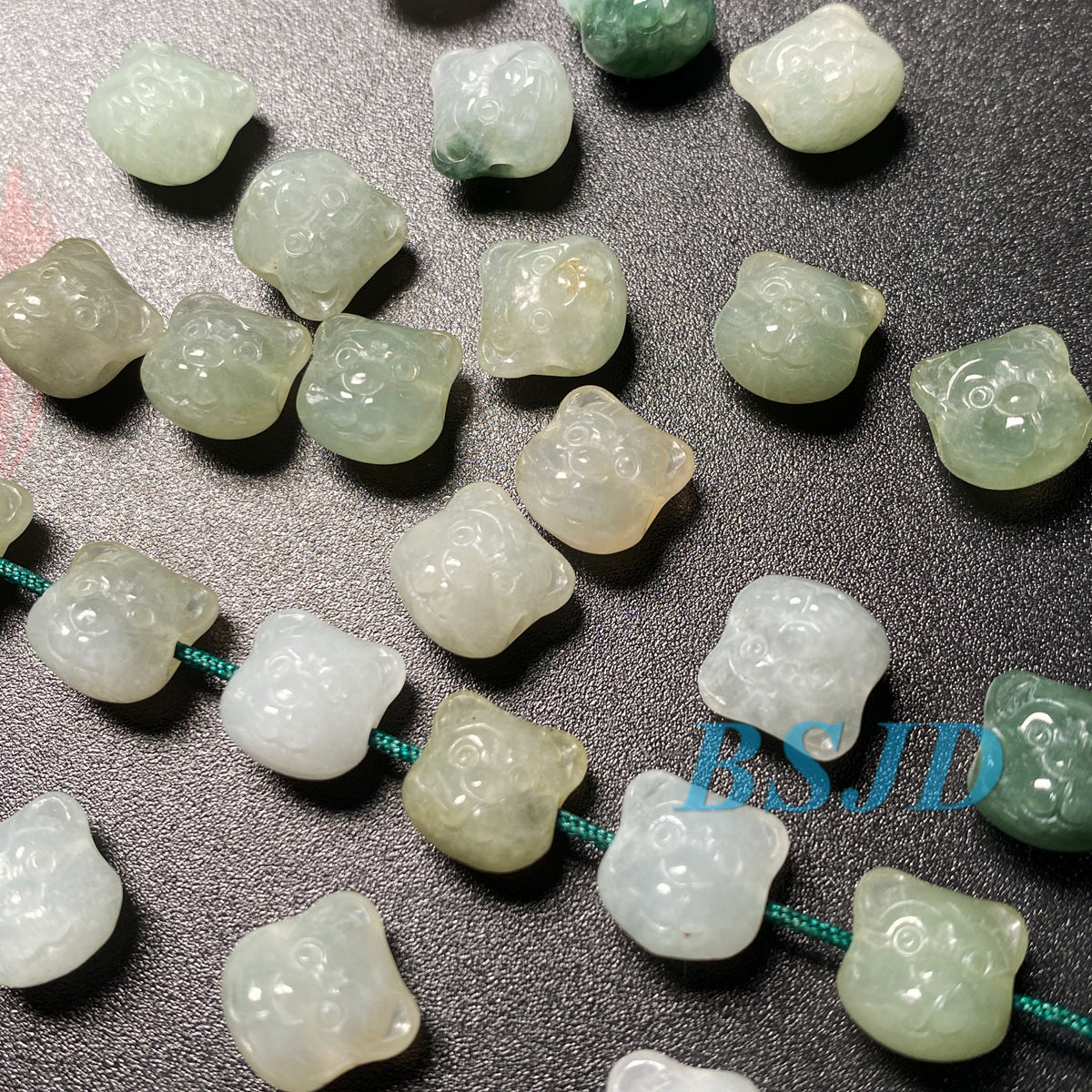 Cute Bear head Natural Grade A Jade ICE Round Beads Burma Myanmar Jadeite Jewelry Father Christmas DIY Earrings Jewelry gift Jade supplies