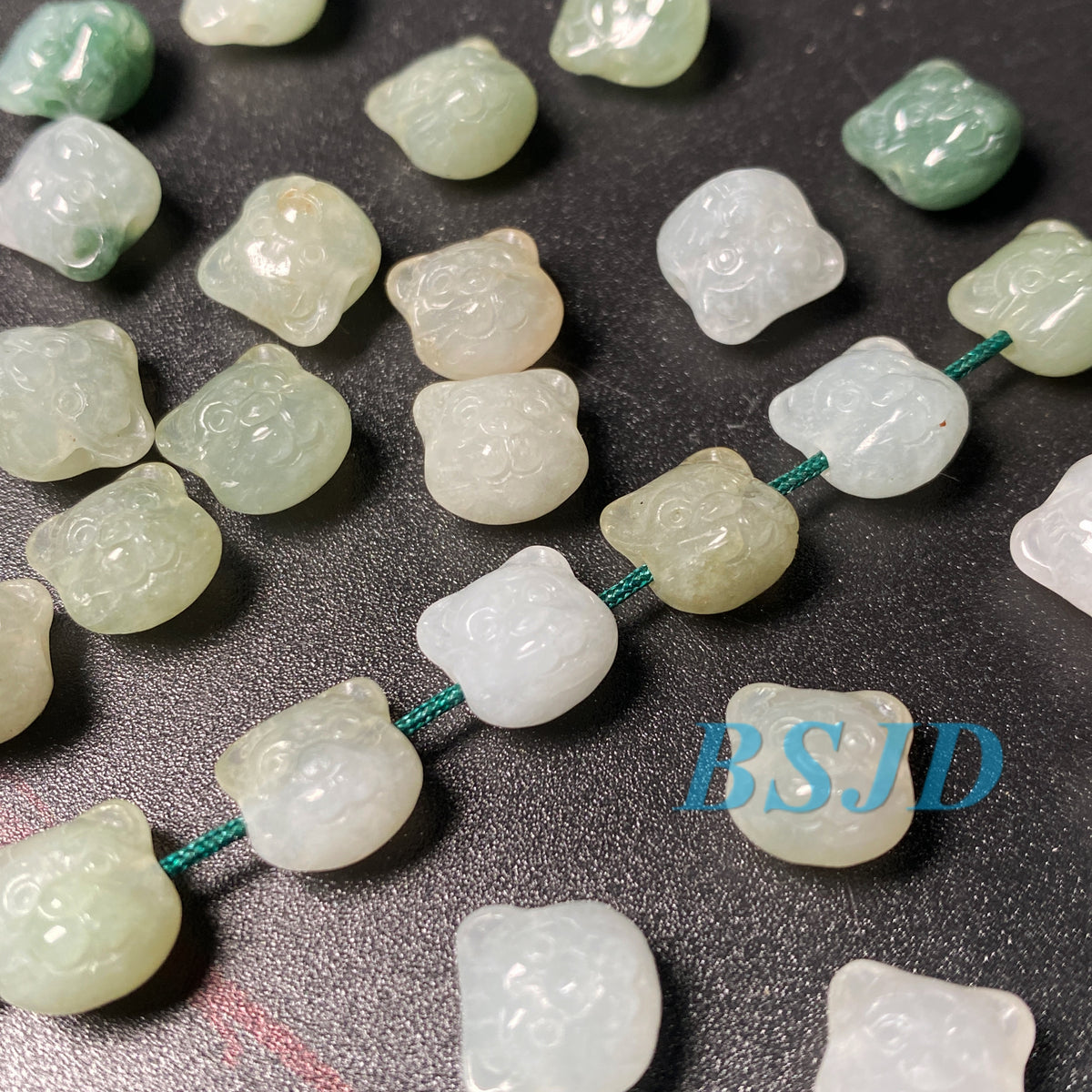 Cute Bear head Natural Grade A Jade ICE Round Beads Burma Myanmar Jadeite Jewelry Father Christmas DIY Earrings Jewelry gift Jade supplies