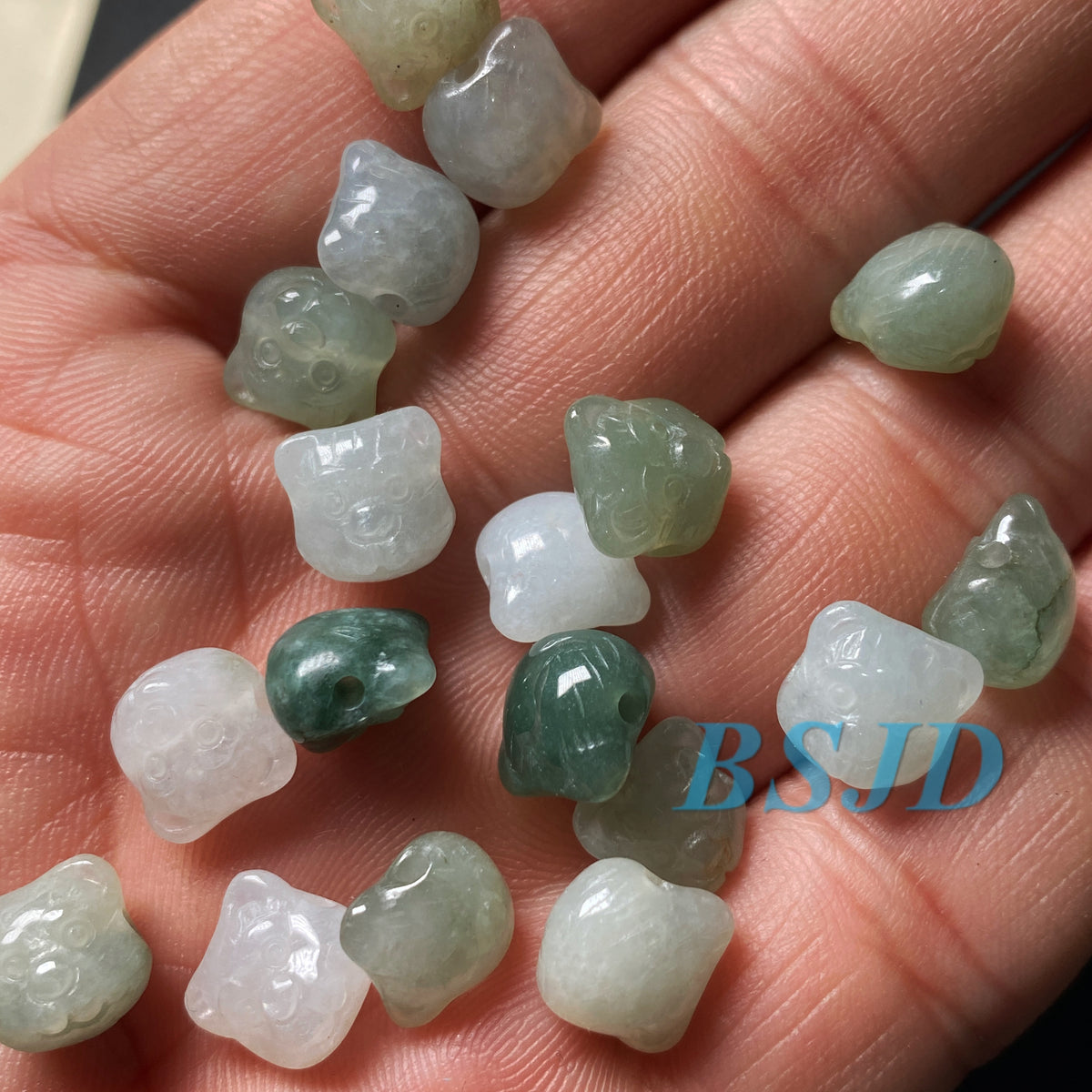 Cute Bear head Natural Grade A Jade ICE Round Beads Burma Myanmar Jadeite Jewelry Father Christmas DIY Earrings Jewelry gift Jade supplies