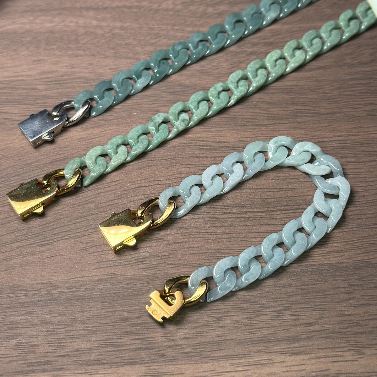 150-650mm Cuban link chain Natural Burma jadeite Necklace beads bracelet Grade A jade jewelry gift Blue Guatemala jadeite Hip-hop chain