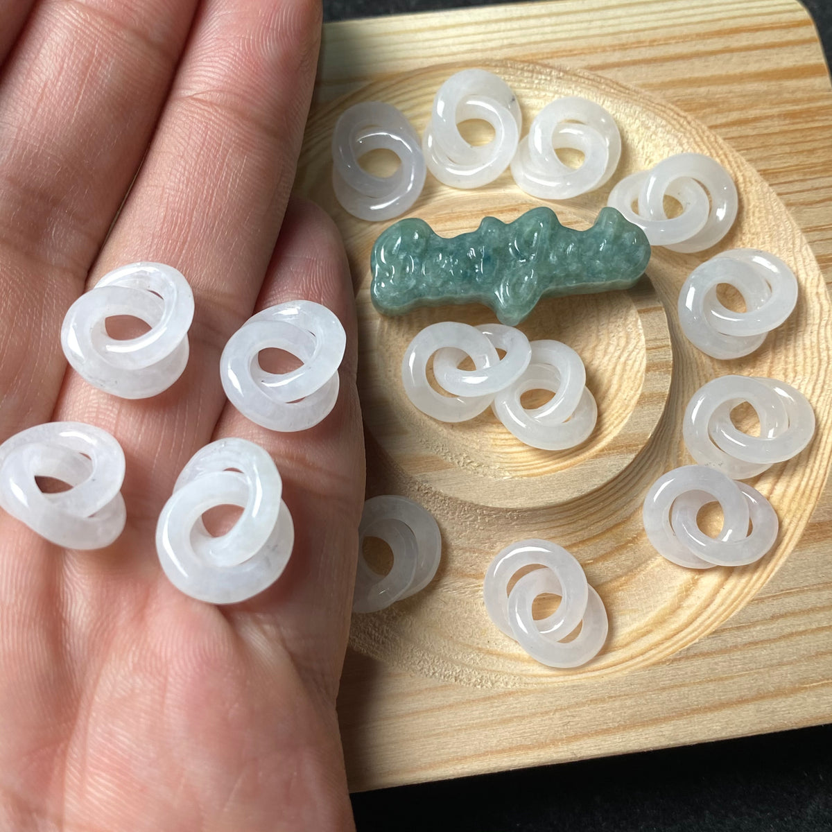 Double Circle links Natural white Grade A Jade ICE Round Beads Burma Myanmar Jadeite Jewelry Father Christmas DIY Earrings Jewelry gift Jade supplies（）