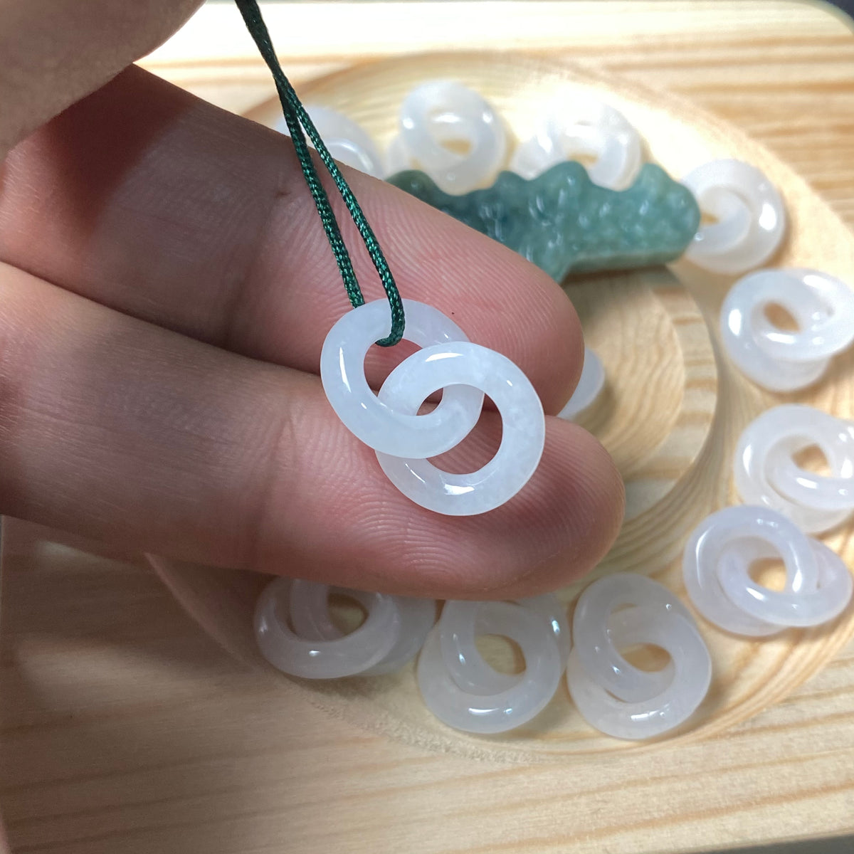 Double Circle links Natural white Grade A Jade ICE Round Beads Burma Myanmar Jadeite Jewelry Father Christmas DIY Earrings Jewelry gift Jade supplies（）
