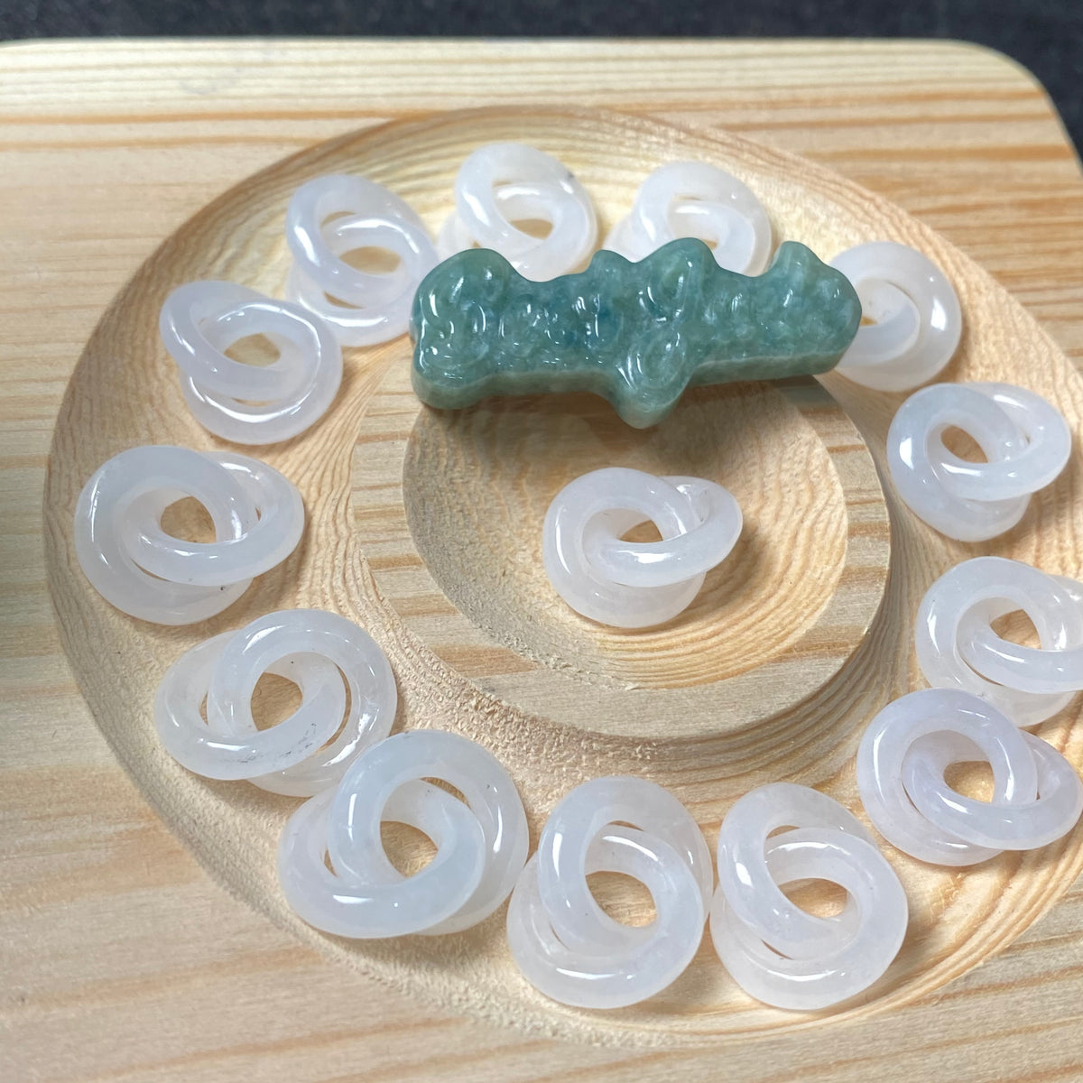 Double Circle links Natural white Grade A Jade ICE Round Beads Burma Myanmar Jadeite Jewelry Father Christmas DIY Earrings Jewelry gift Jade supplies（）