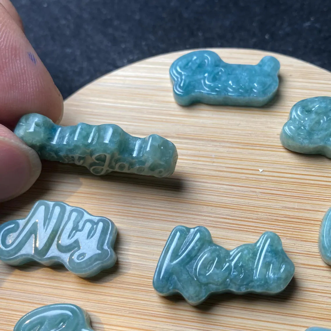 Custom Nameplate Grade A Jade Beads customize comany logo pendant Burma Jadeite Alphabet Charms gift DIY letter Signature Necklace Jewelry