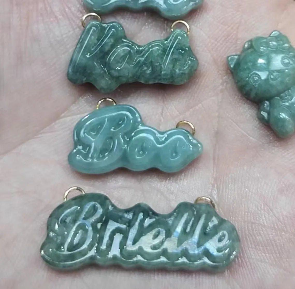 Custom Nameplate Grade A Jade Beads customize comany logo pendant Burma Jadeite Alphabet Charms gift DIY letter Signature Necklace Jewelry
