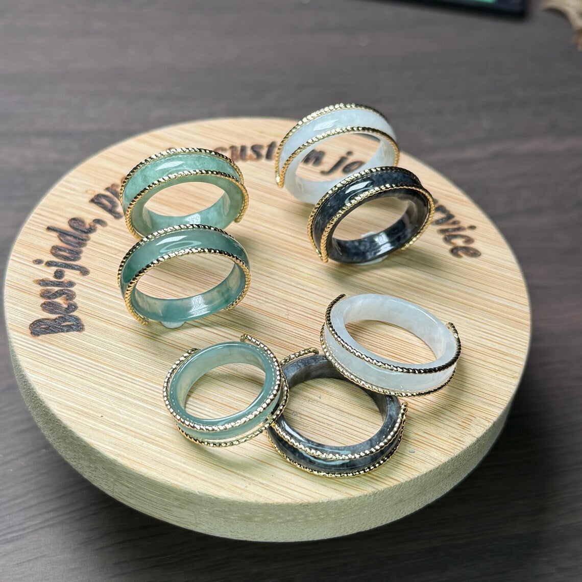 4Color Jadeite ring Natural Burma jadeite gold plated bail Grade A jade engagement ring GREEN BLUE BLACK Myanmar jade Birthday Jewelry gift
