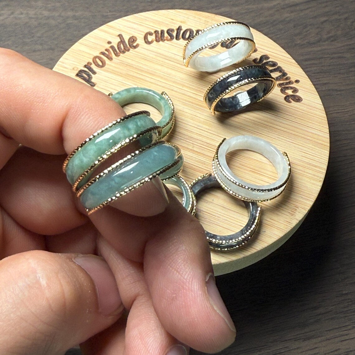 4Color Jadeite ring Natural Burma jadeite gold plated bail Grade A jade engagement ring GREEN BLUE BLACK Myanmar jade Birthday Jewelry gift