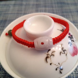 Chinese Money Barrel Burmese Jadeite Jade Lucky Red String Bracelet