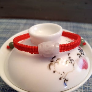 Chinese Money Barrel Burmese Jadeite Jade Lucky Red String Bracelet