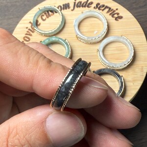 4Color Jadeite ring Natural Burma jadeite gold plated bail Grade A jade engagement ring GREEN BLUE BLACK Myanmar jade Birthday Jewelry gift