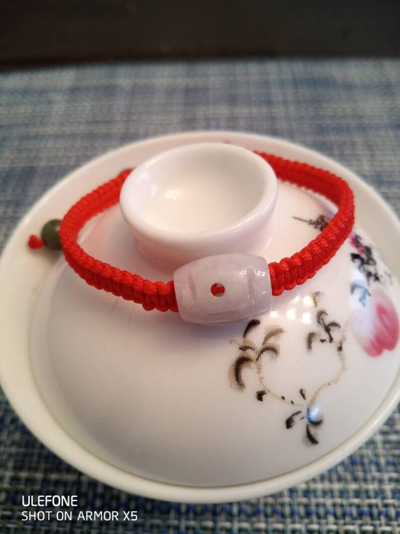 Chinese Money Barrel Burmese Jadeite Jade Lucky Red String Bracelet